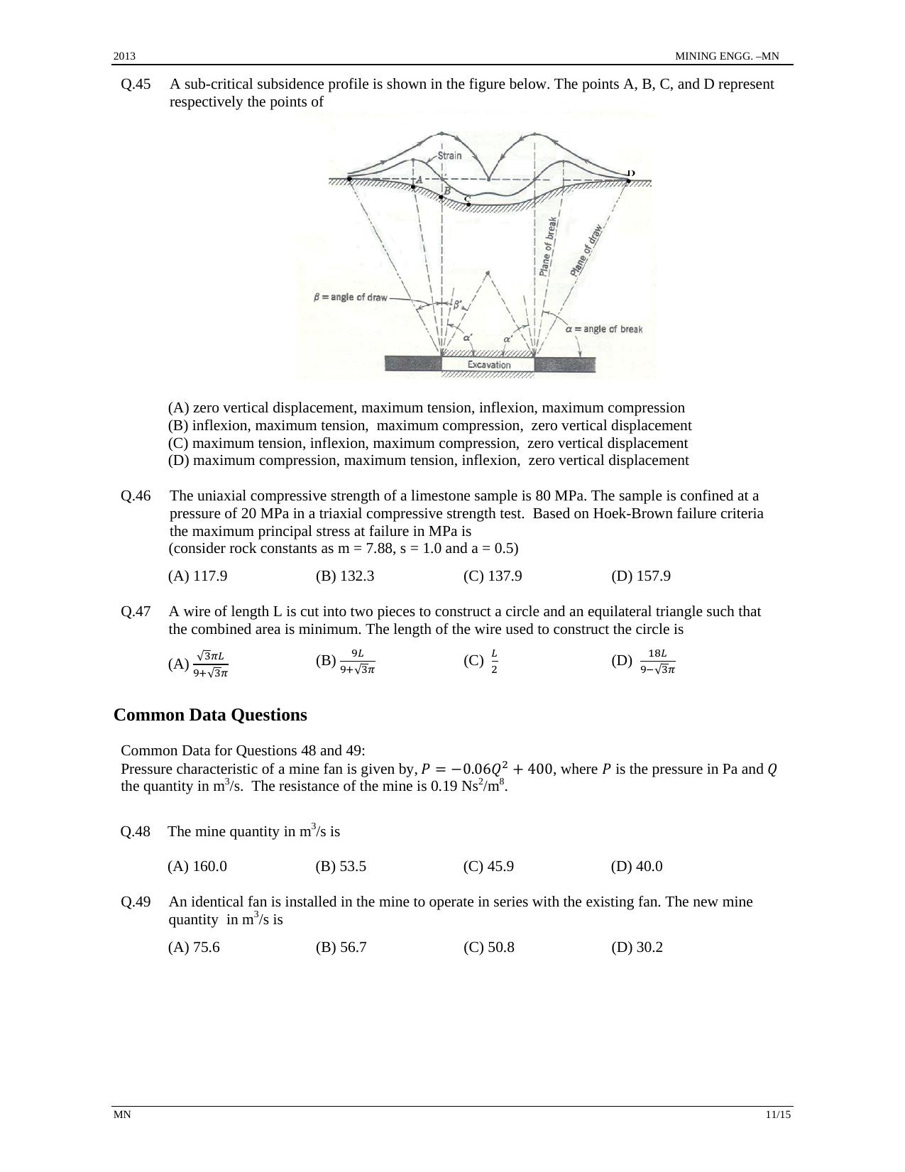GATE 2013 Mining Engineering (MN) Question Paper with Answer Key - Page 11