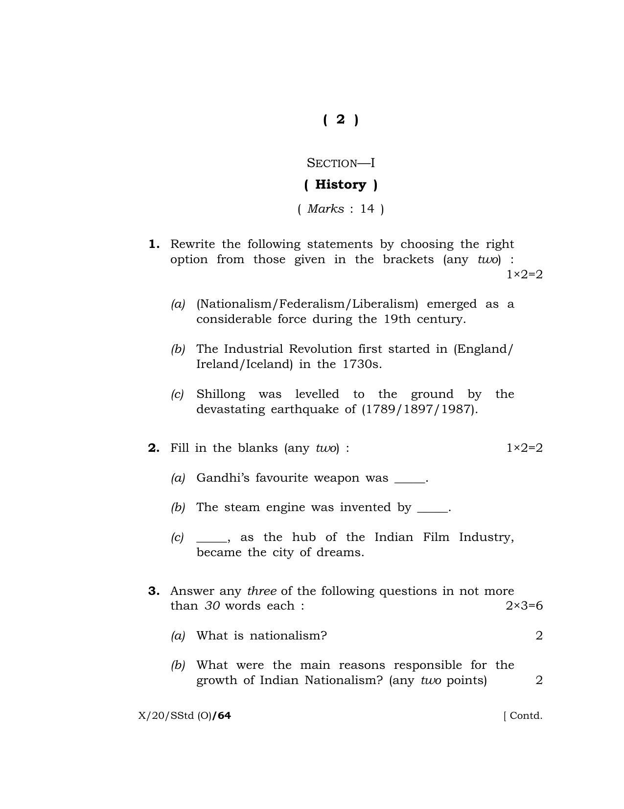 Meghalaya Board (MBOSE) Class 10 SOCIAL STUDIES ( Old Course ) 2020 Question Paper - Page 2