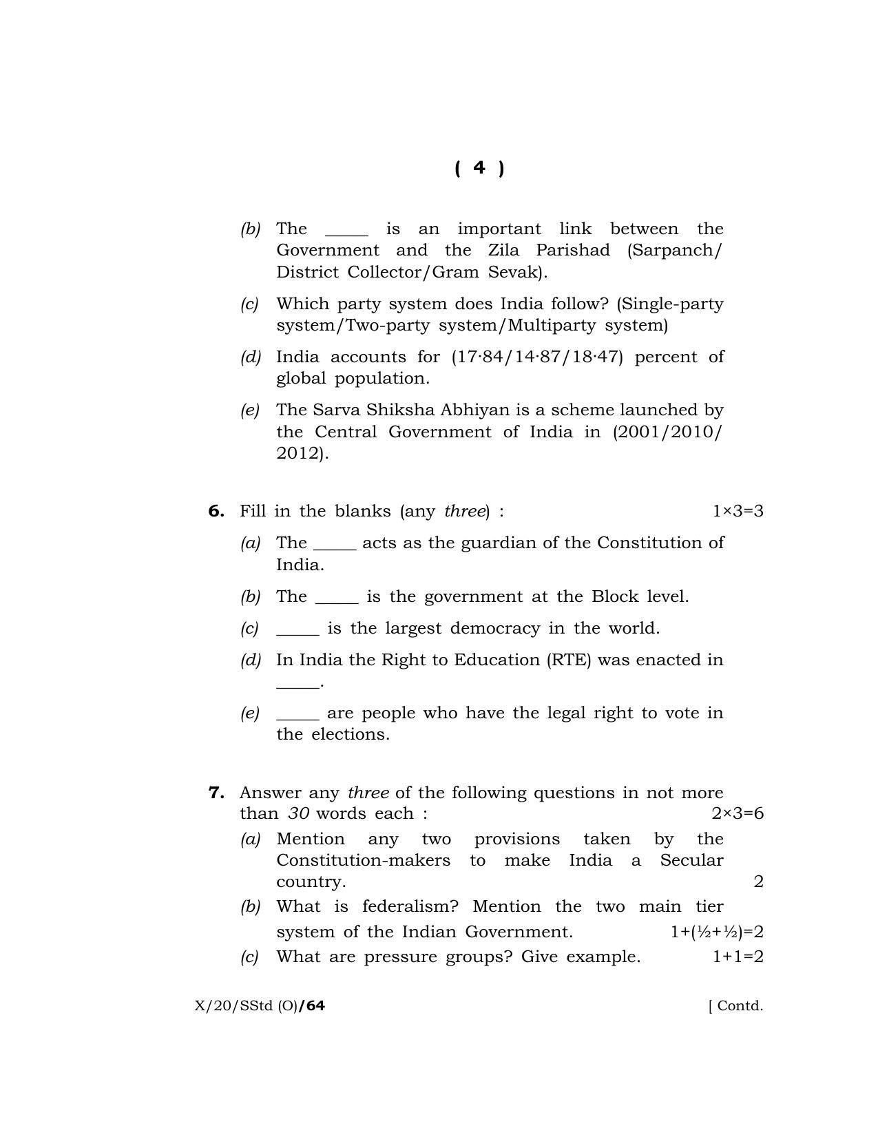 Meghalaya Board (MBOSE) Class 10 SOCIAL STUDIES ( Old Course ) 2020 Question Paper - Page 4