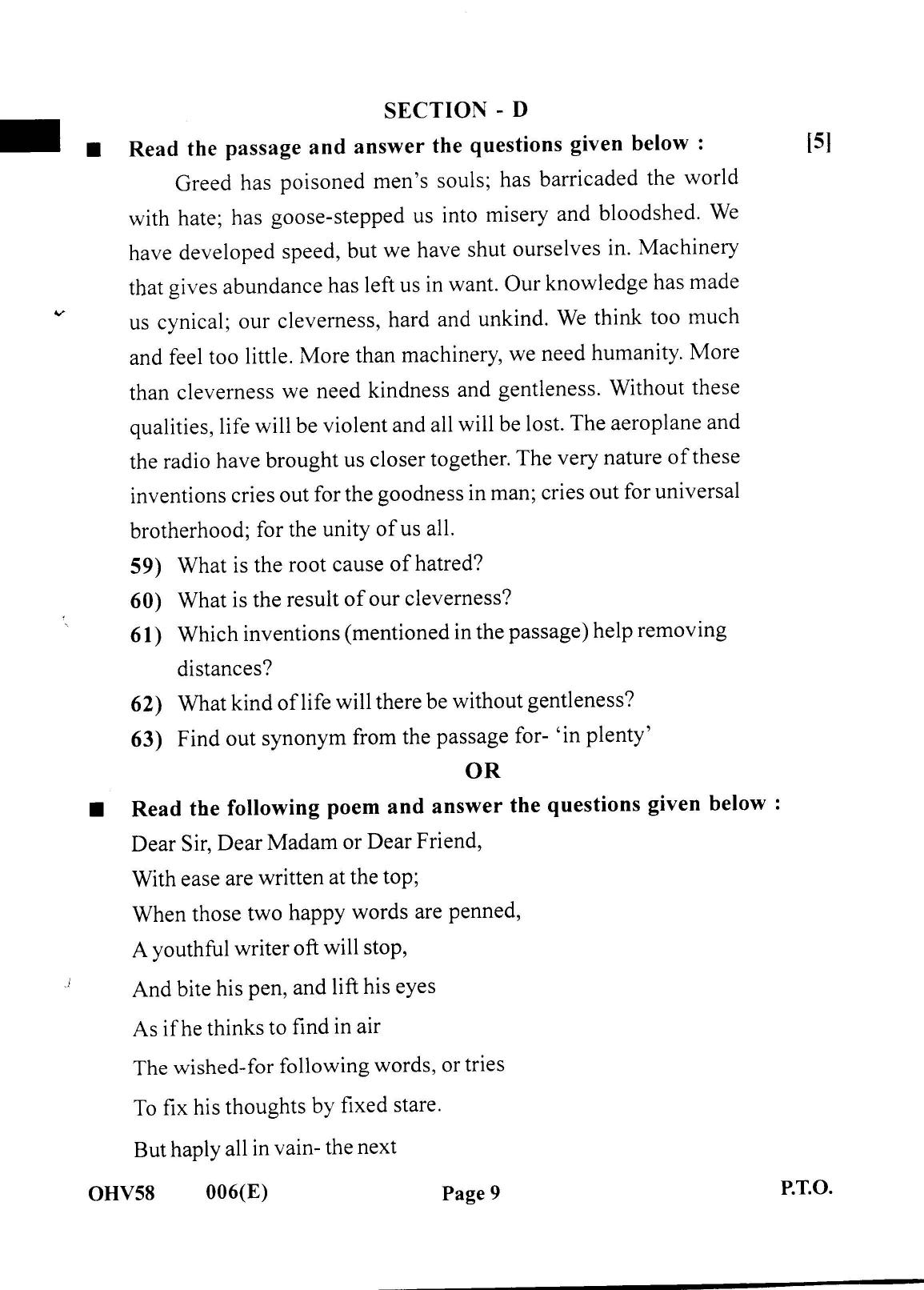 Gujarat Board Class 12th Question Paper 2022: (F.L) English - Page 9