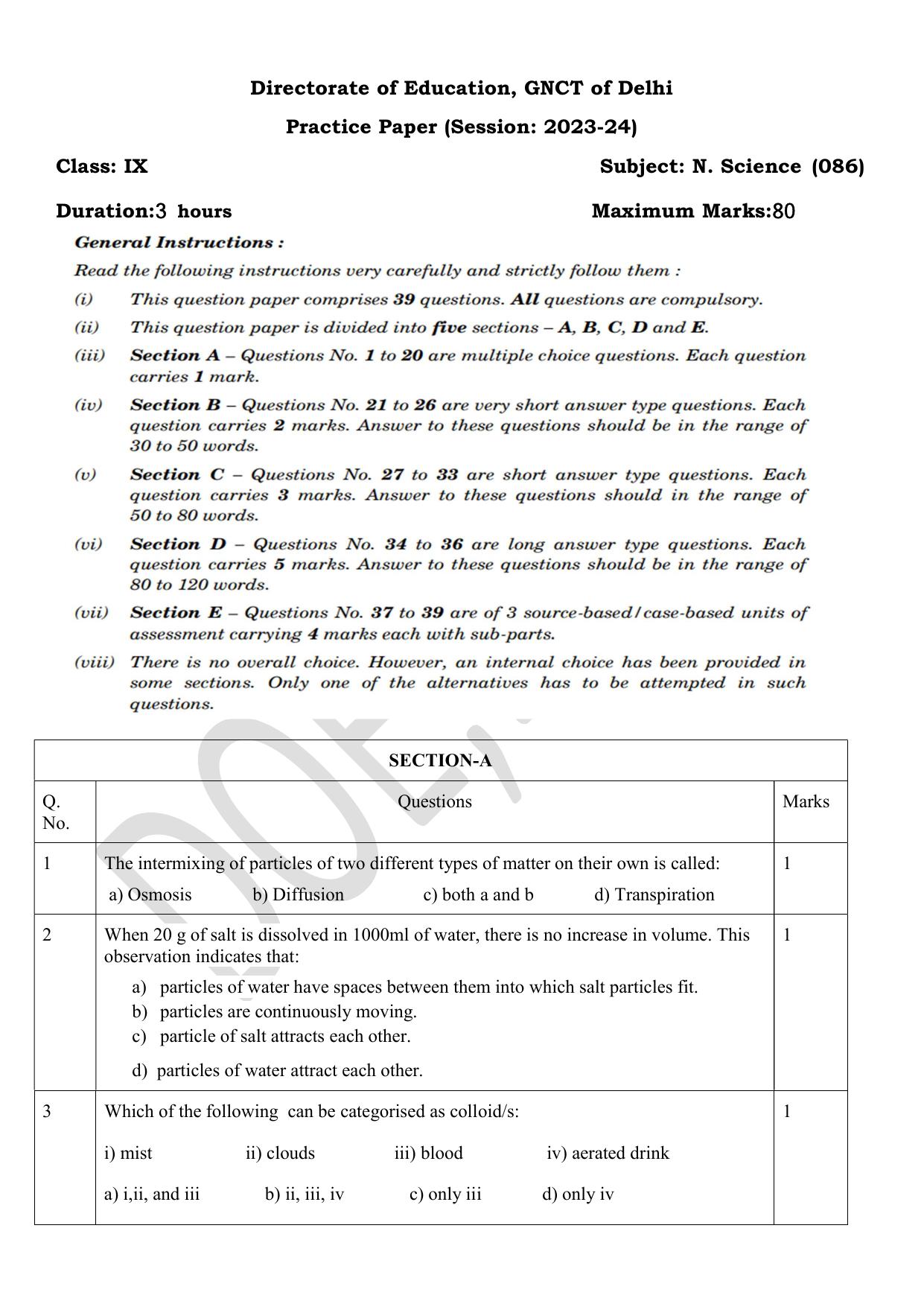 Edudel Class 9 Science (English) Practice Papers-2 (2023-24) - Page 1