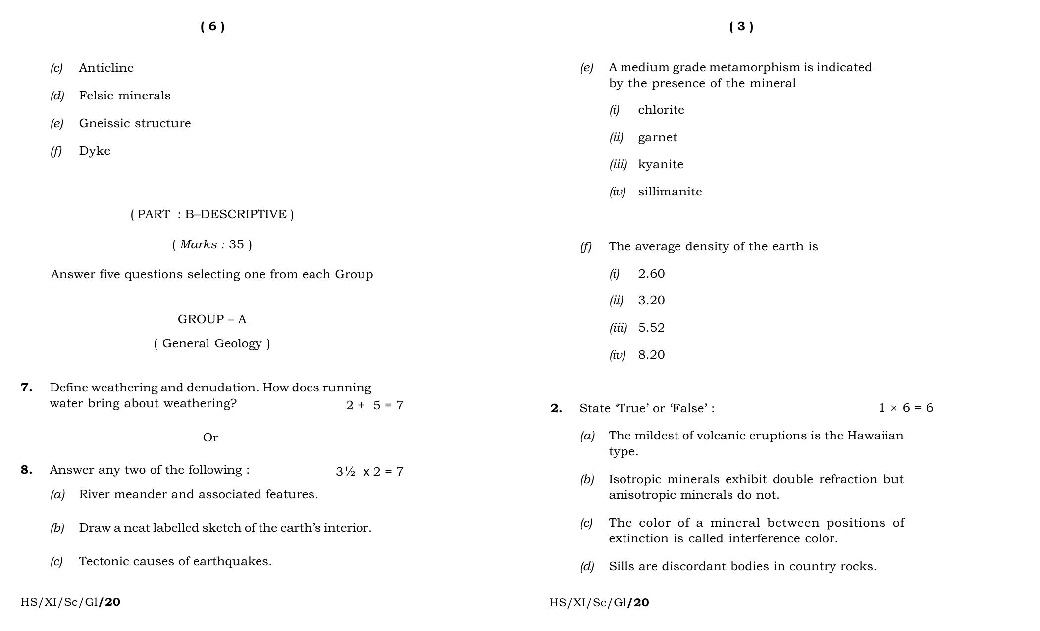Meghalaya Board (MBOSE) Class 11 Geology 2020 Question Paper - Page 2