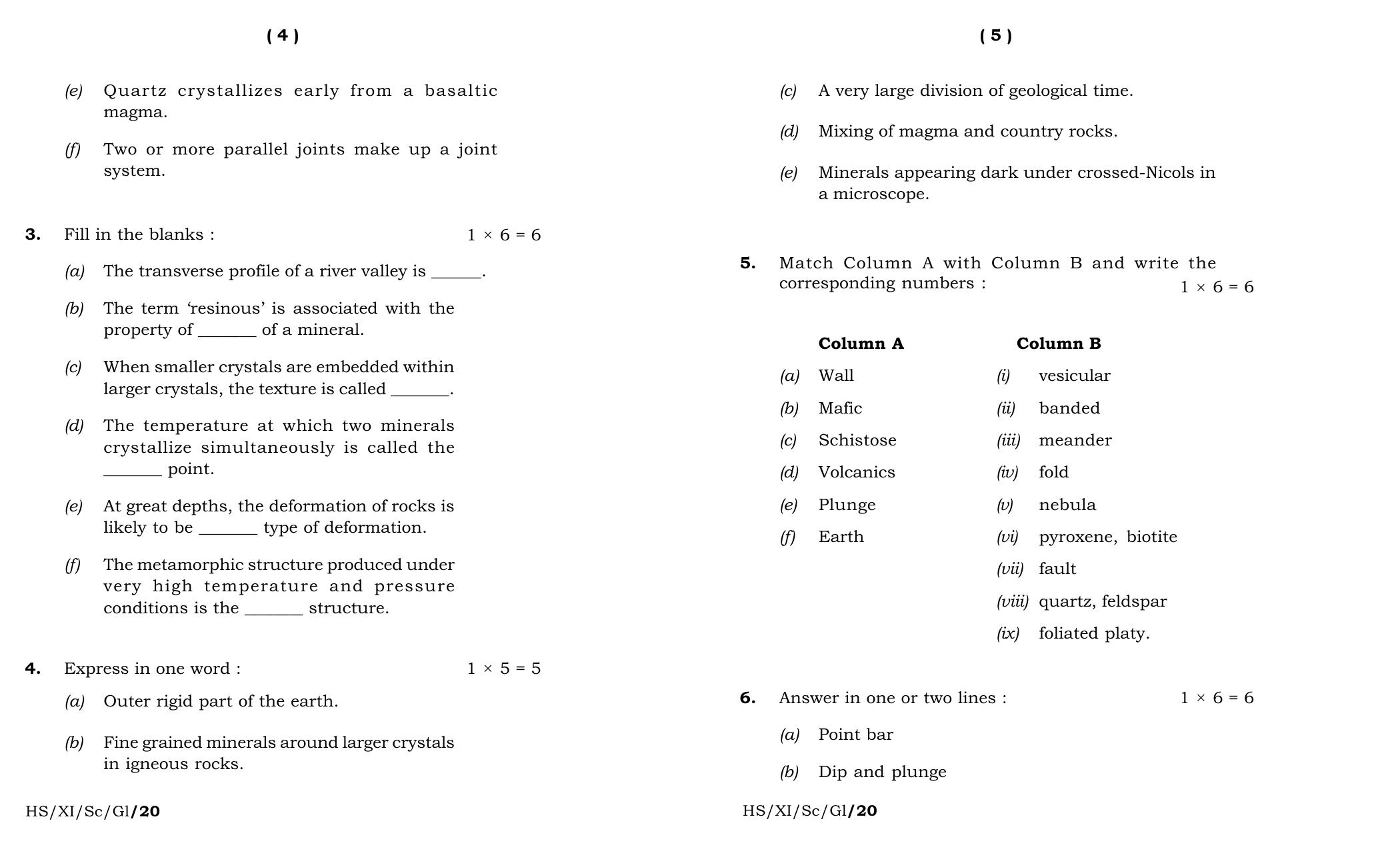 Meghalaya Board (MBOSE) Class 11 Geology 2020 Question Paper - Page 3
