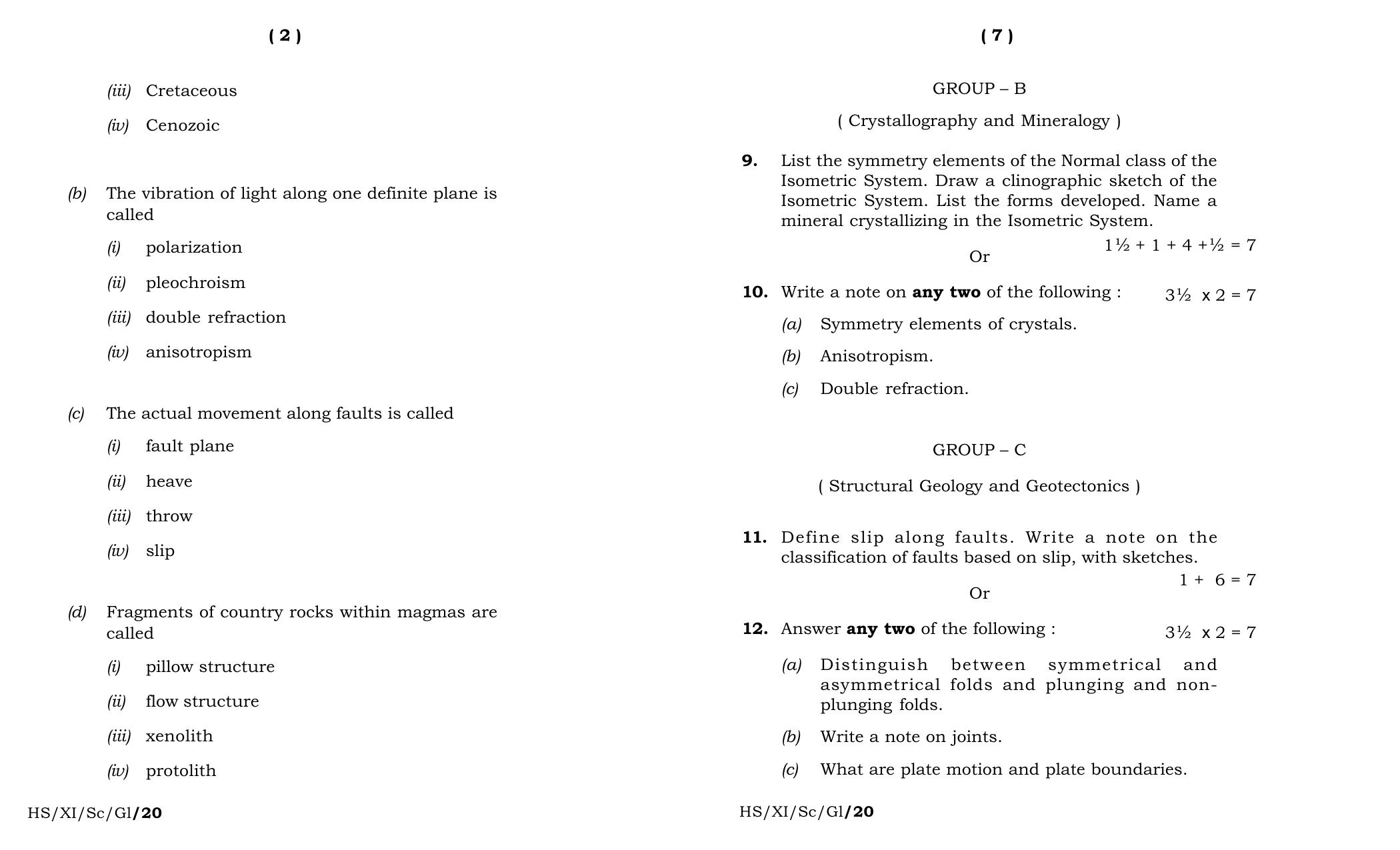Meghalaya Board (MBOSE) Class 11 Geology 2020 Question Paper - Page 4