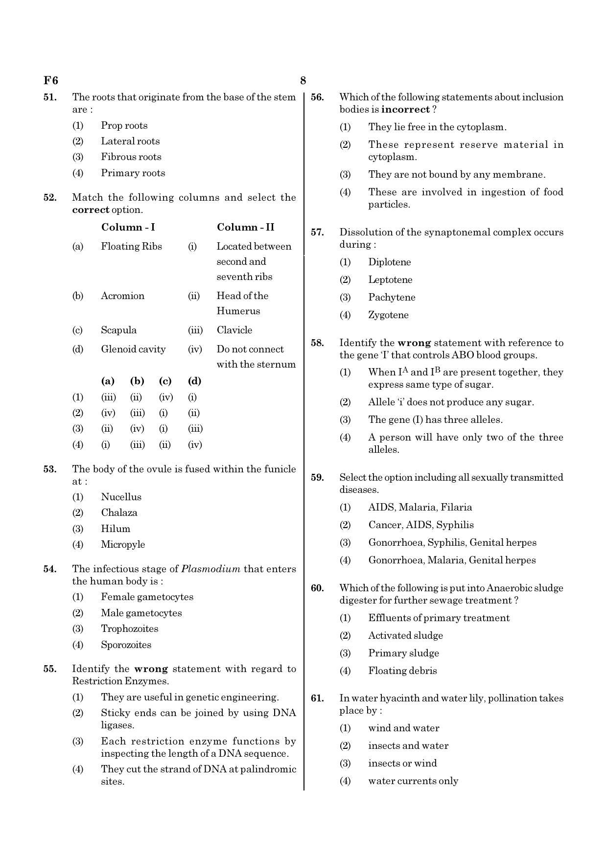 NEET F6 2020 Question Paper - Page 8