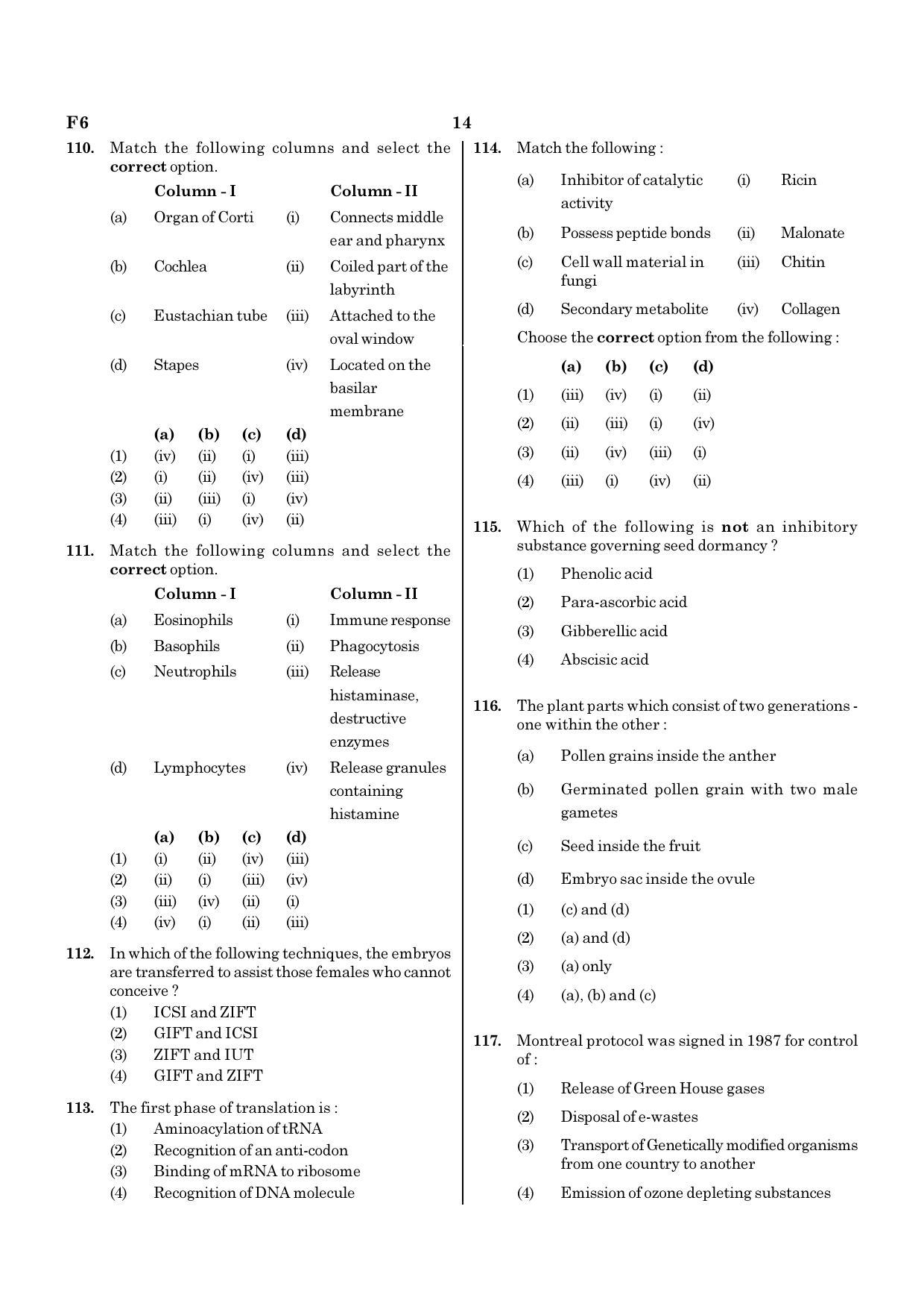NEET F6 2020 Question Paper - Page 14