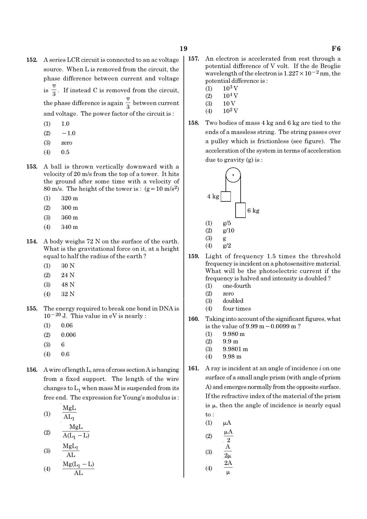 NEET F6 2020 Question Paper - Page 19