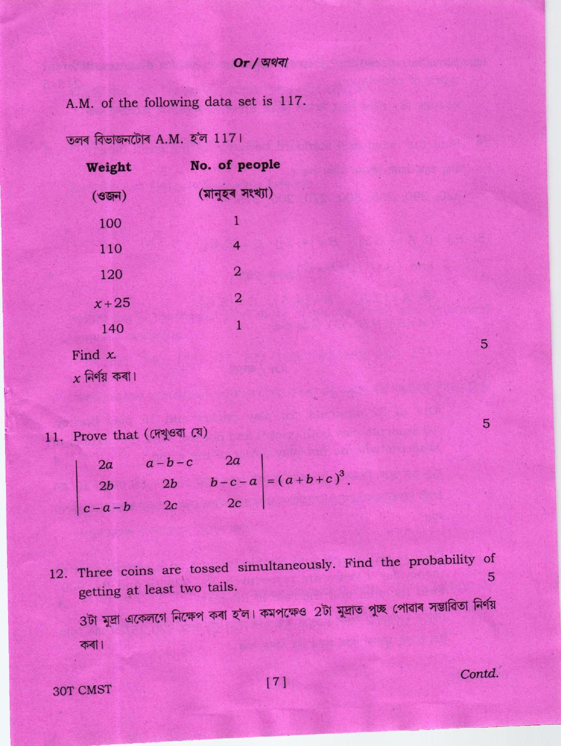 Assam HS 2nd Year Commercial Mathematics and Statistics 2020 Question Paper - Page 7