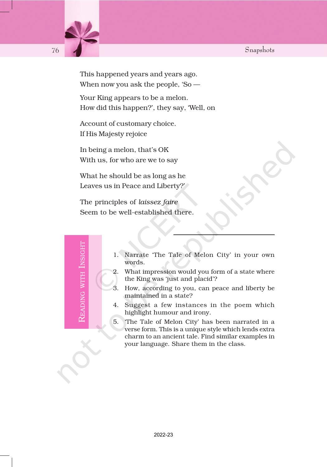 NCERT Book for Class 11 English Snapshots Chapter 8 The Tale of Melon City - Page 6
