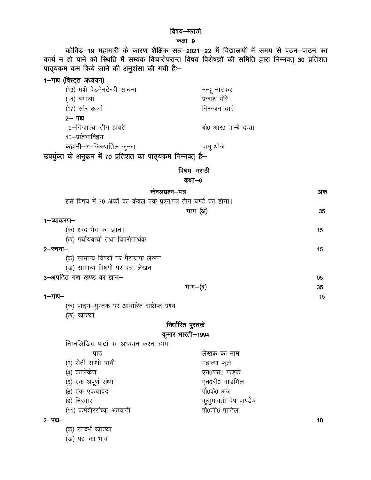 UP Board 9th Syllabus Marathi - Page 1