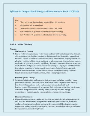 NTA PhD Entrance Exam Computational Biology and Bioinformatics Track – 1 (TROH) Syllabus