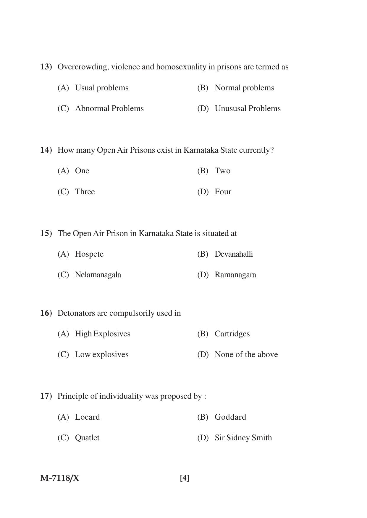 Mysore University PG Entrance Exam 2019: Criminology & Forensic Science Question Paper - Page 4