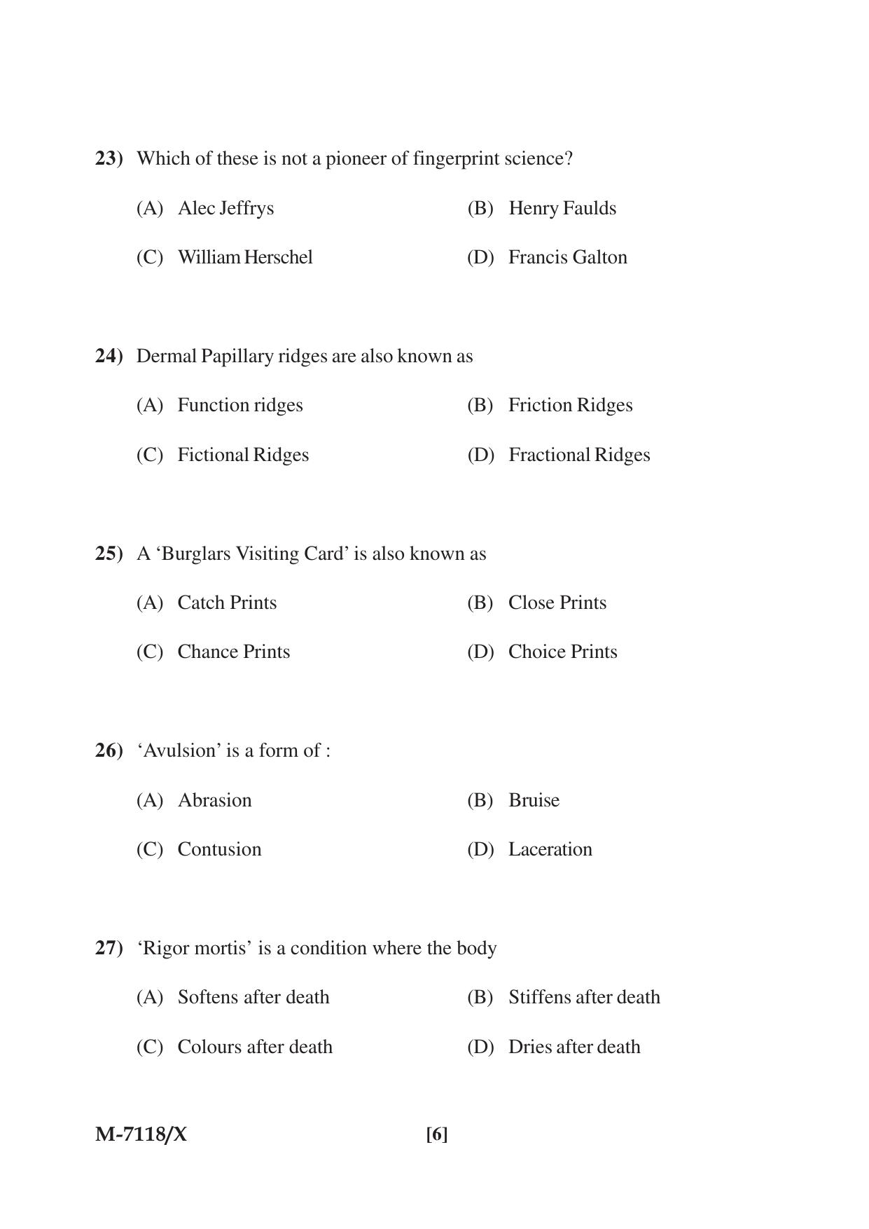 Mysore University PG Entrance Exam 2019: Criminology & Forensic Science Question Paper - Page 6