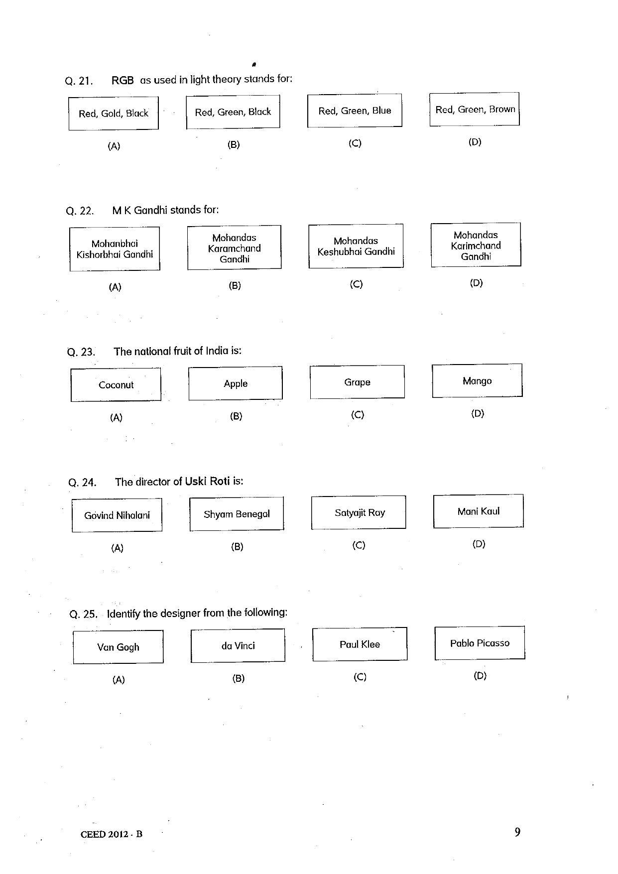 CEED 2012 Question Paper - Page 9
