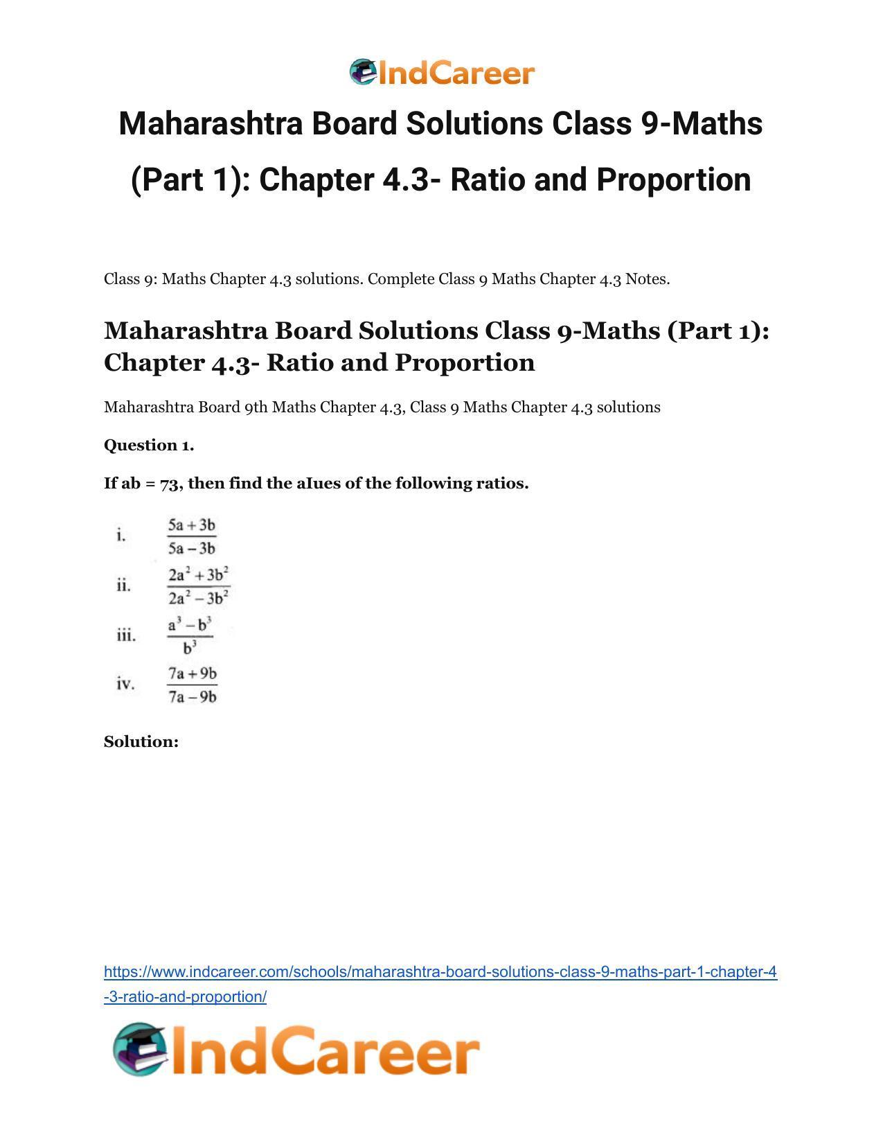 Maharashtra Board Solutions Class 9-Maths (Part 1): Chapter 4.3- Ratio and Proportion - Page 2