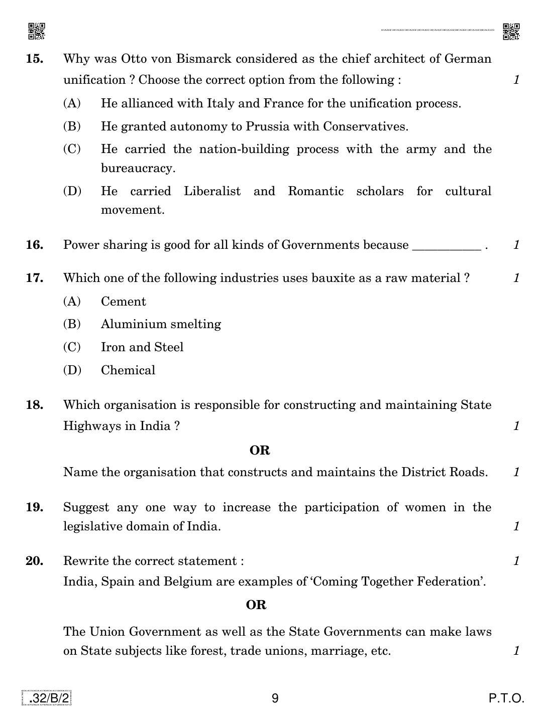 CBSE Class 10 32-C-2 Social Science 2020 Compartment Question Paper - Page 9