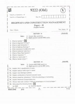 AP Intermediate 2nd Year Vocational Question Paper September-2021- Highways&Construction_Management-II