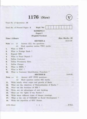 AP Inter 1st Year Banking-I (New) May-2019-Vocational Question Paper