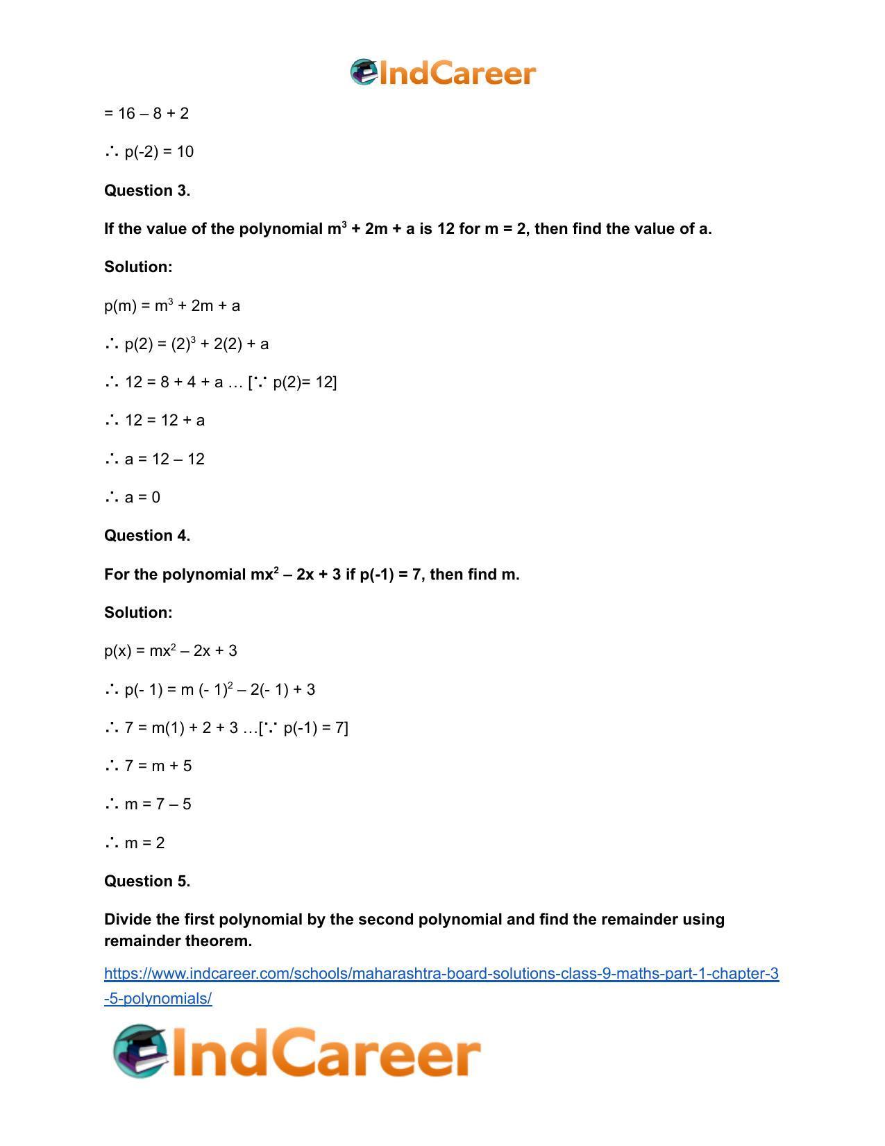 Maharashtra Board Solutions Class 9-Maths (Part 1): Chapter 3.5- Polynomials - Page 5