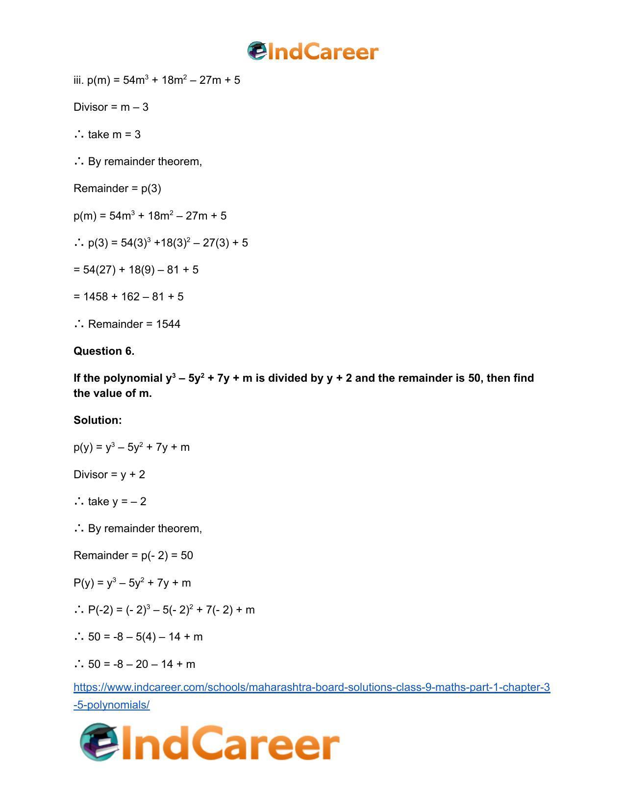 Maharashtra Board Solutions Class 9-Maths (Part 1): Chapter 3.5- Polynomials - Page 7