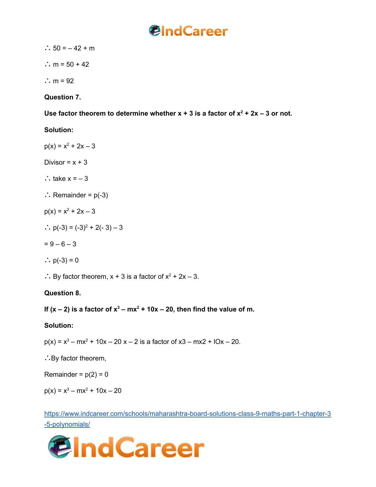 Maharashtra Board Solutions Class 9-Maths (Part 1): Chapter 3.5- Polynomials - Page 8
