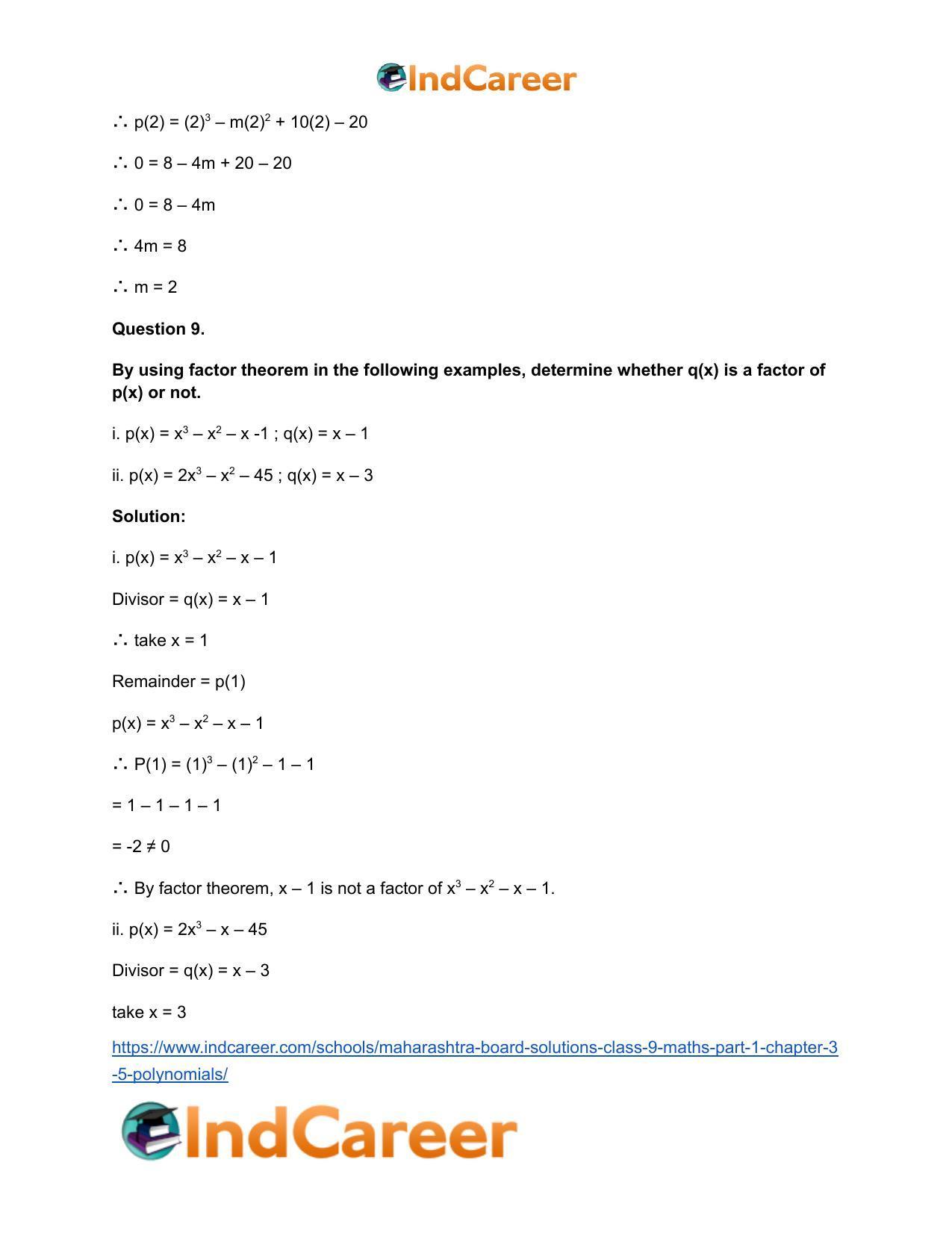 Maharashtra Board Solutions Class 9-Maths (Part 1): Chapter 3.5- Polynomials - Page 9