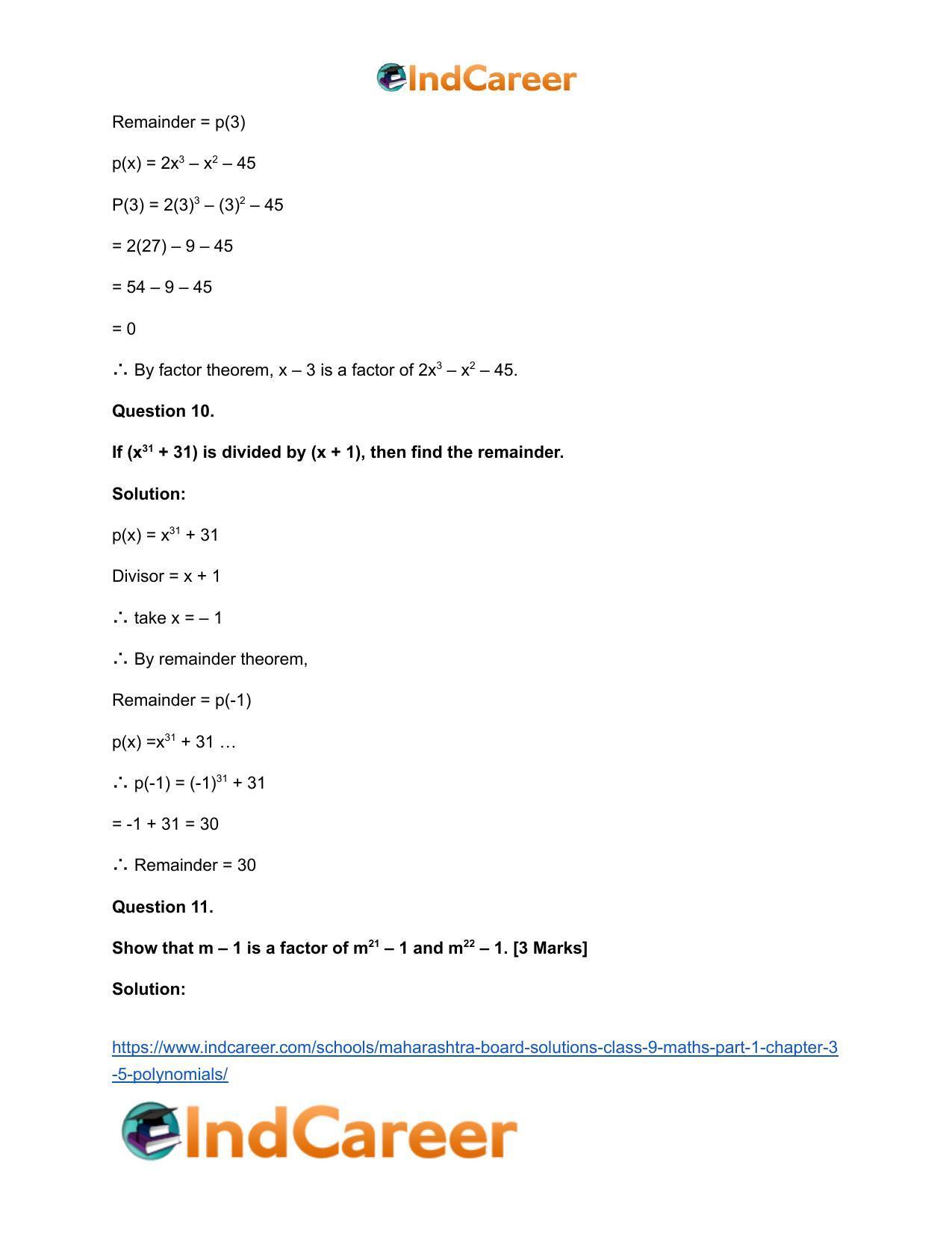 Maharashtra Board Solutions Class 9-Maths (Part 1): Chapter 3.5- Polynomials - Page 10