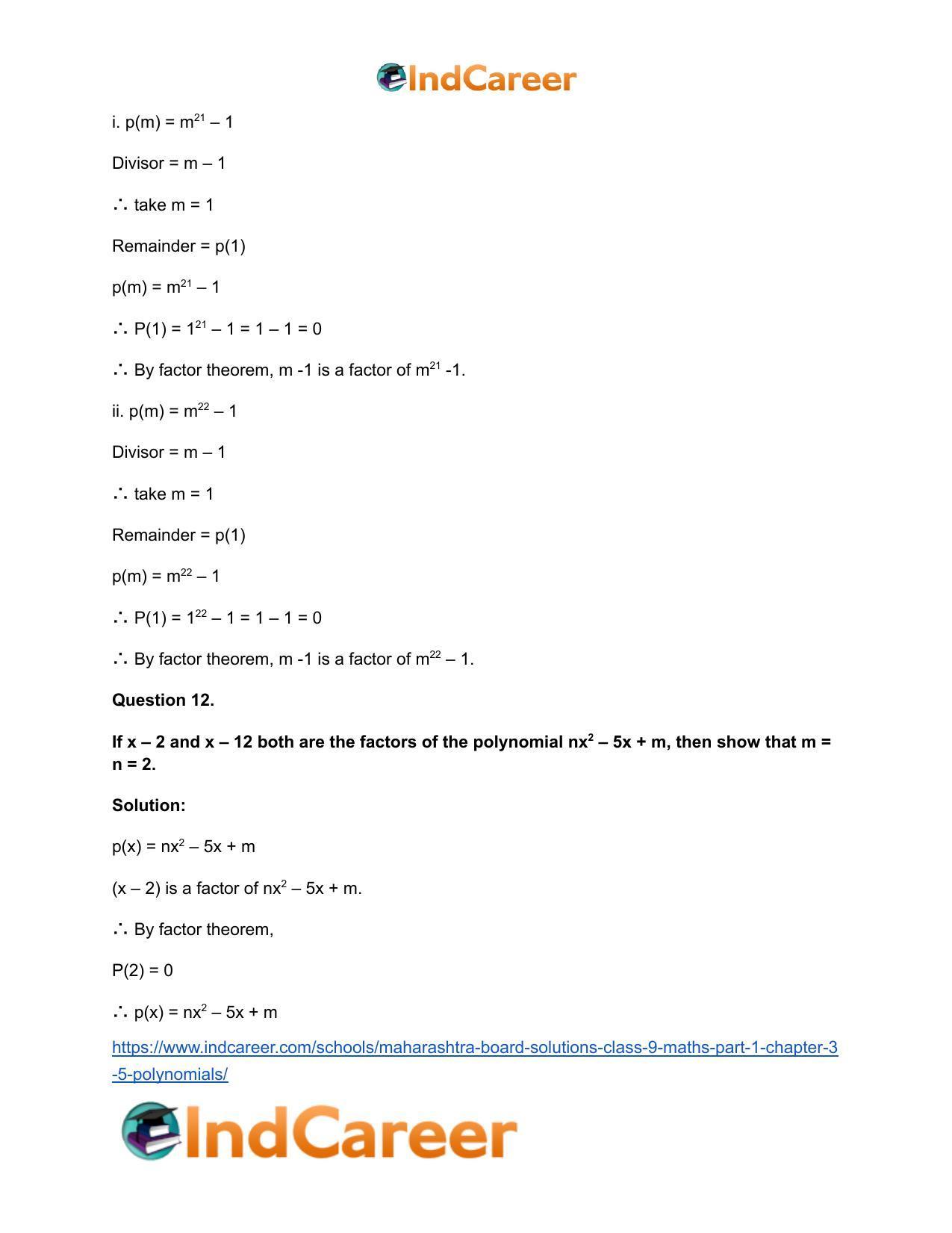 Maharashtra Board Solutions Class 9-Maths (Part 1): Chapter 3.5- Polynomials - Page 11