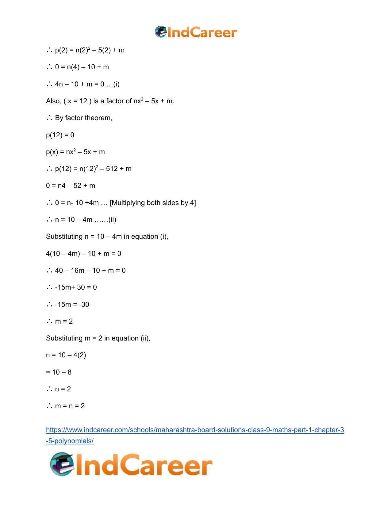 Maharashtra Board Solutions Class 9-Maths (Part 1): Chapter 3.5- Polynomials - Page 12