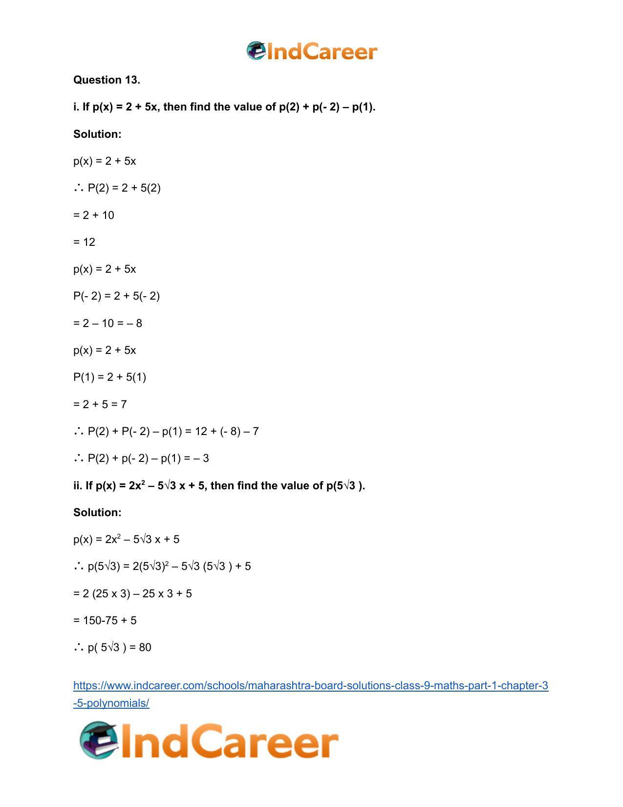 Maharashtra Board Solutions Class 9-Maths (Part 1): Chapter 3.5- Polynomials - Page 13