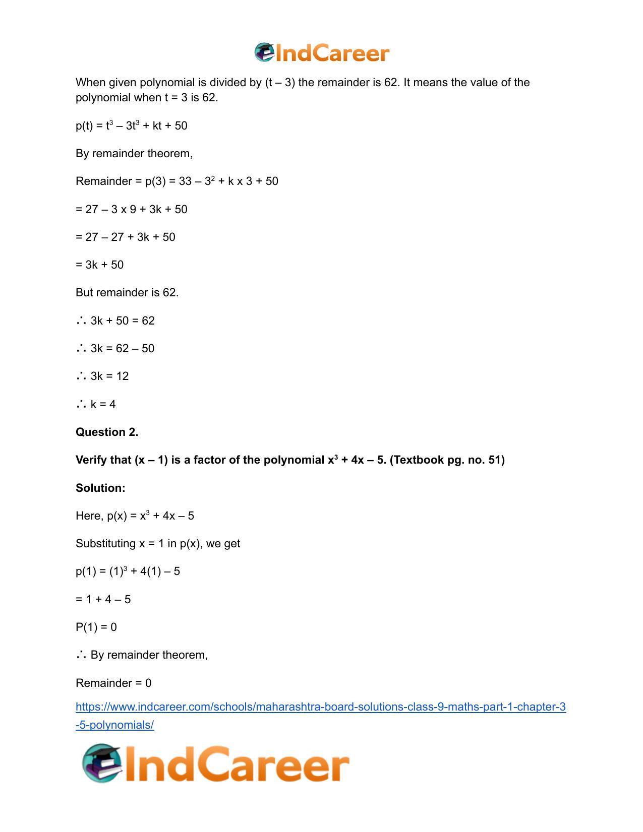 Maharashtra Board Solutions Class 9-Maths (Part 1): Chapter 3.5- Polynomials - Page 15