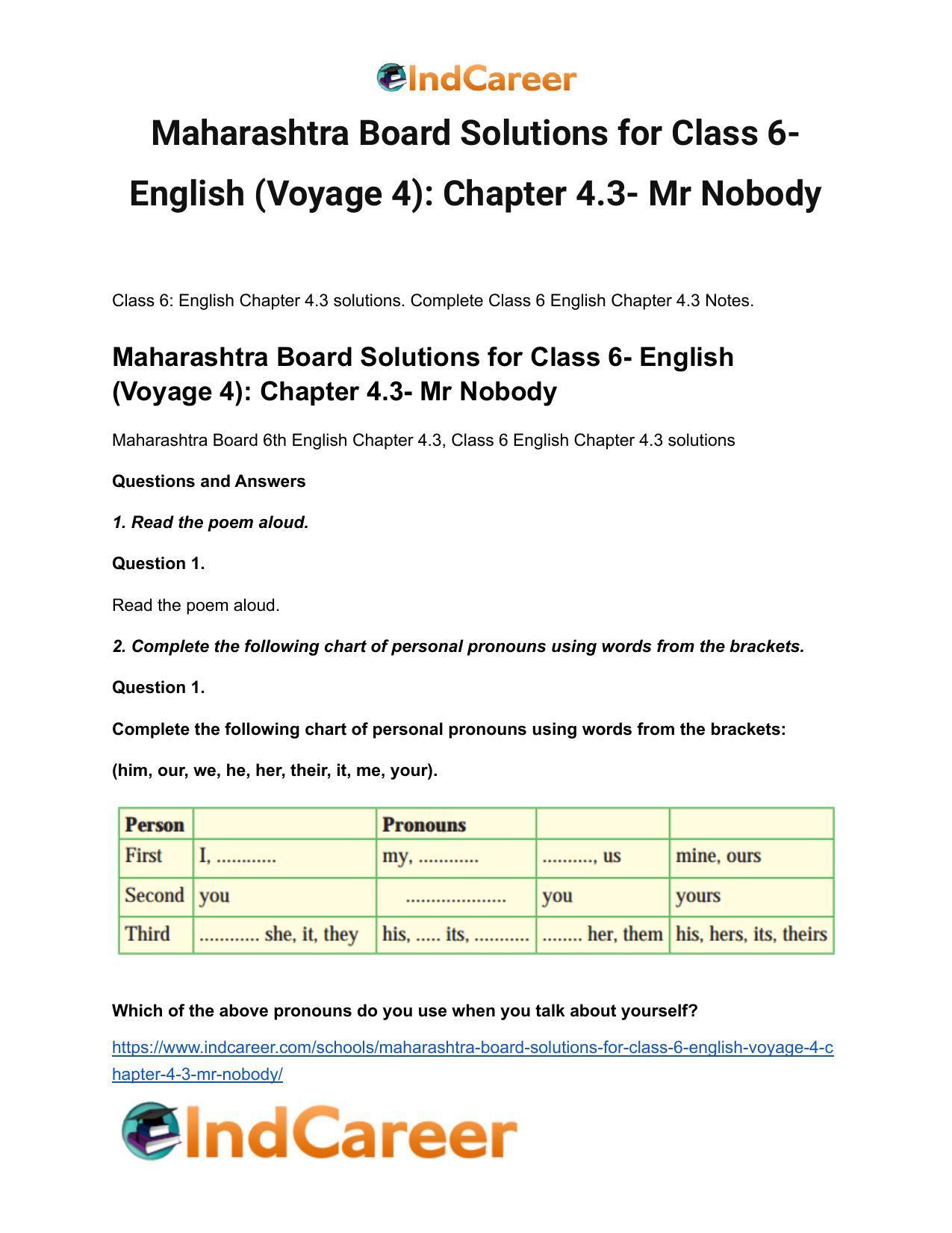 Maharashtra Board Solutions for Class 6- English (Voyage 4): Chapter 4.3- Mr Nobody - Page 2