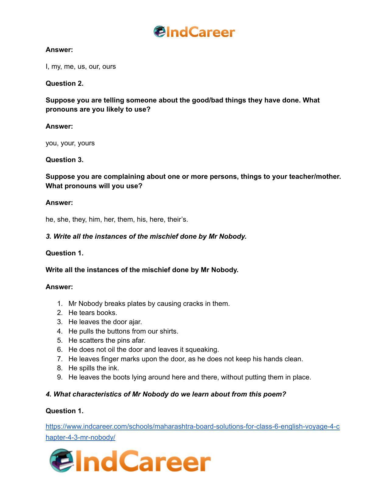 Maharashtra Board Solutions for Class 6- English (Voyage 4): Chapter 4.3- Mr Nobody - Page 3