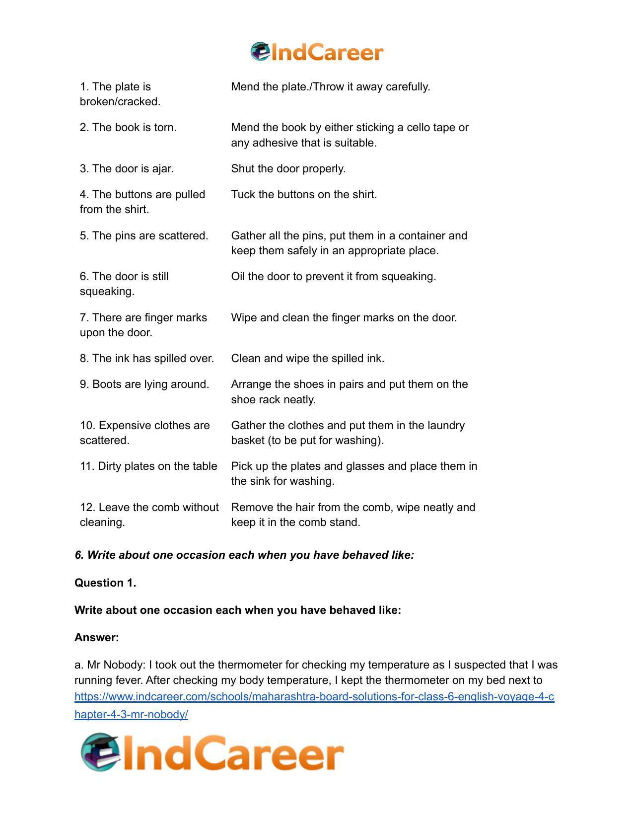 Maharashtra Board Solutions for Class 6- English (Voyage 4): Chapter 4.3- Mr Nobody - Page 5