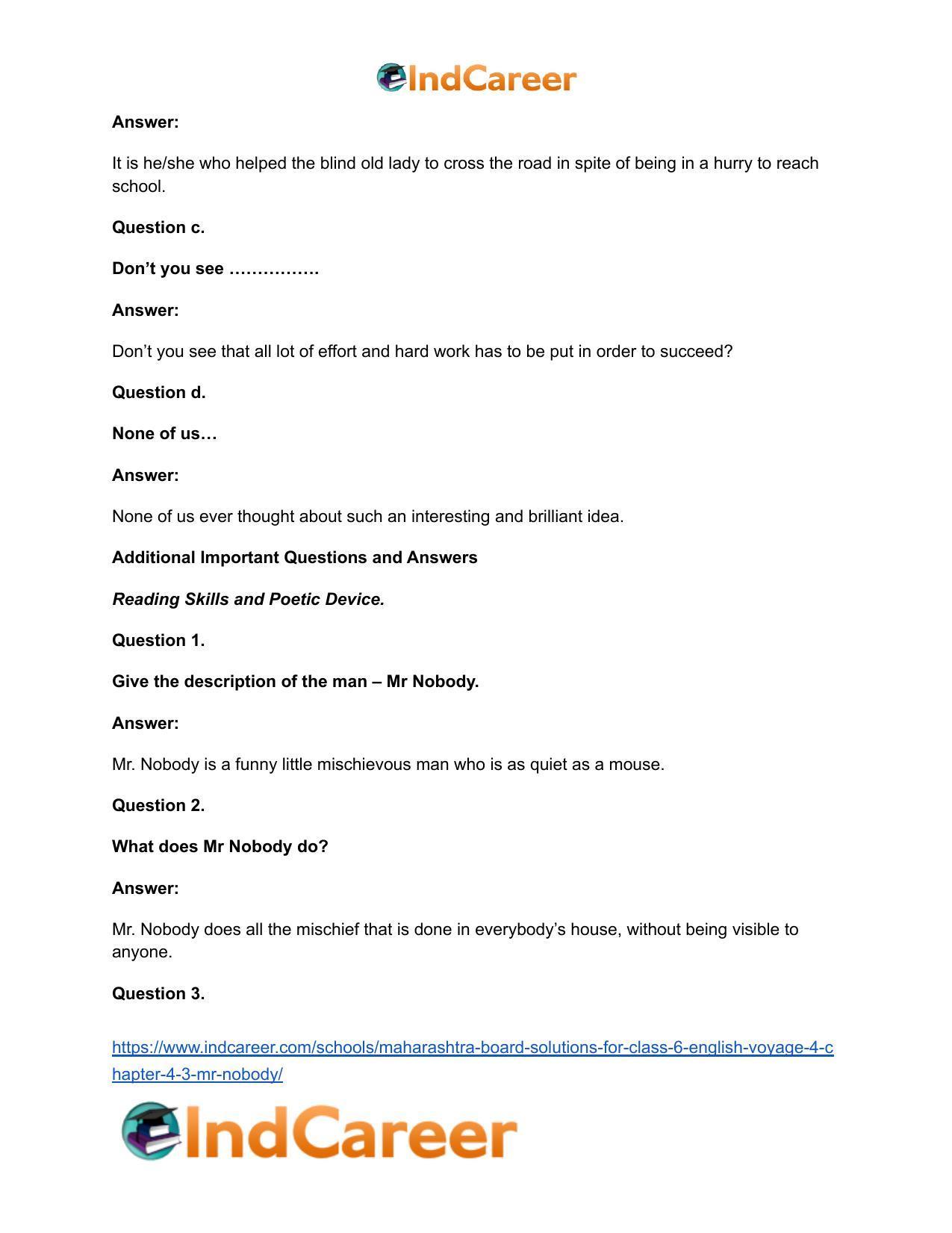 Maharashtra Board Solutions for Class 6- English (Voyage 4): Chapter 4.3- Mr Nobody - Page 7