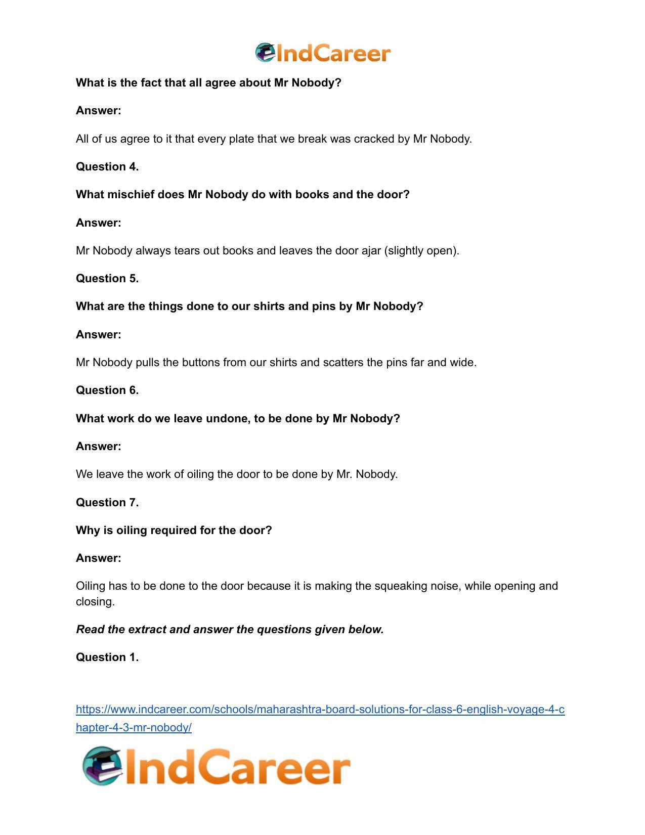 Maharashtra Board Solutions for Class 6- English (Voyage 4): Chapter 4.3- Mr Nobody - Page 8