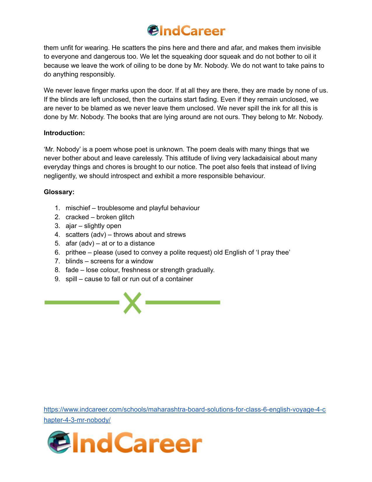Maharashtra Board Solutions for Class 6- English (Voyage 4): Chapter 4.3- Mr Nobody - Page 10