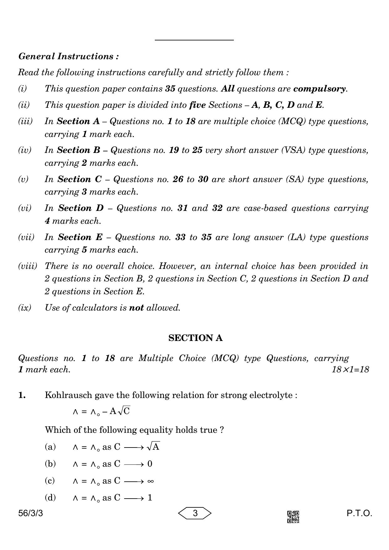 CBSE Class 12 56-3-3 Chemistry 2023 Question Paper - Page 3