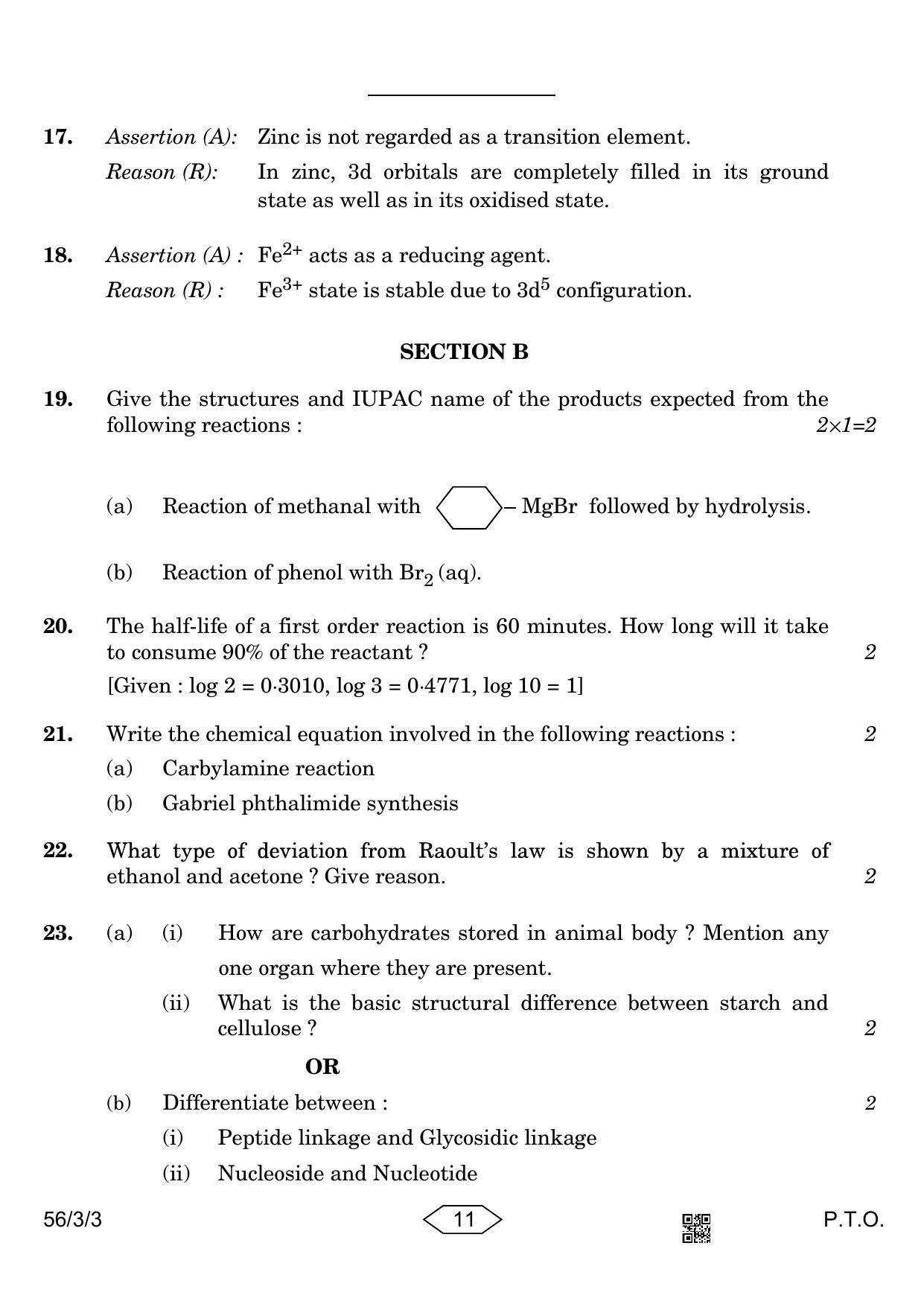 CBSE Class 12 56-3-3 Chemistry 2023 Question Paper - Page 11