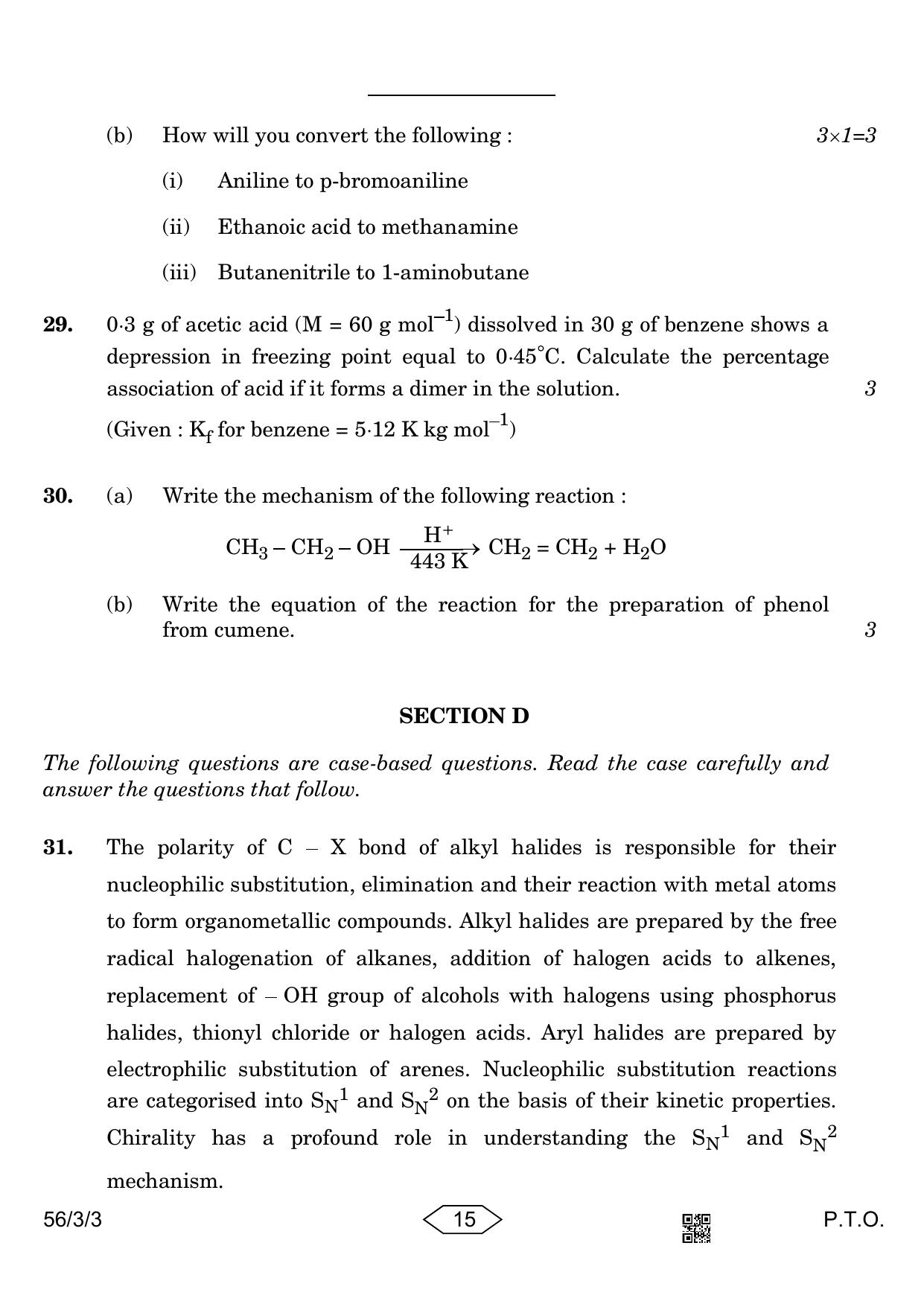 CBSE Class 12 56-3-3 Chemistry 2023 Question Paper - Page 15