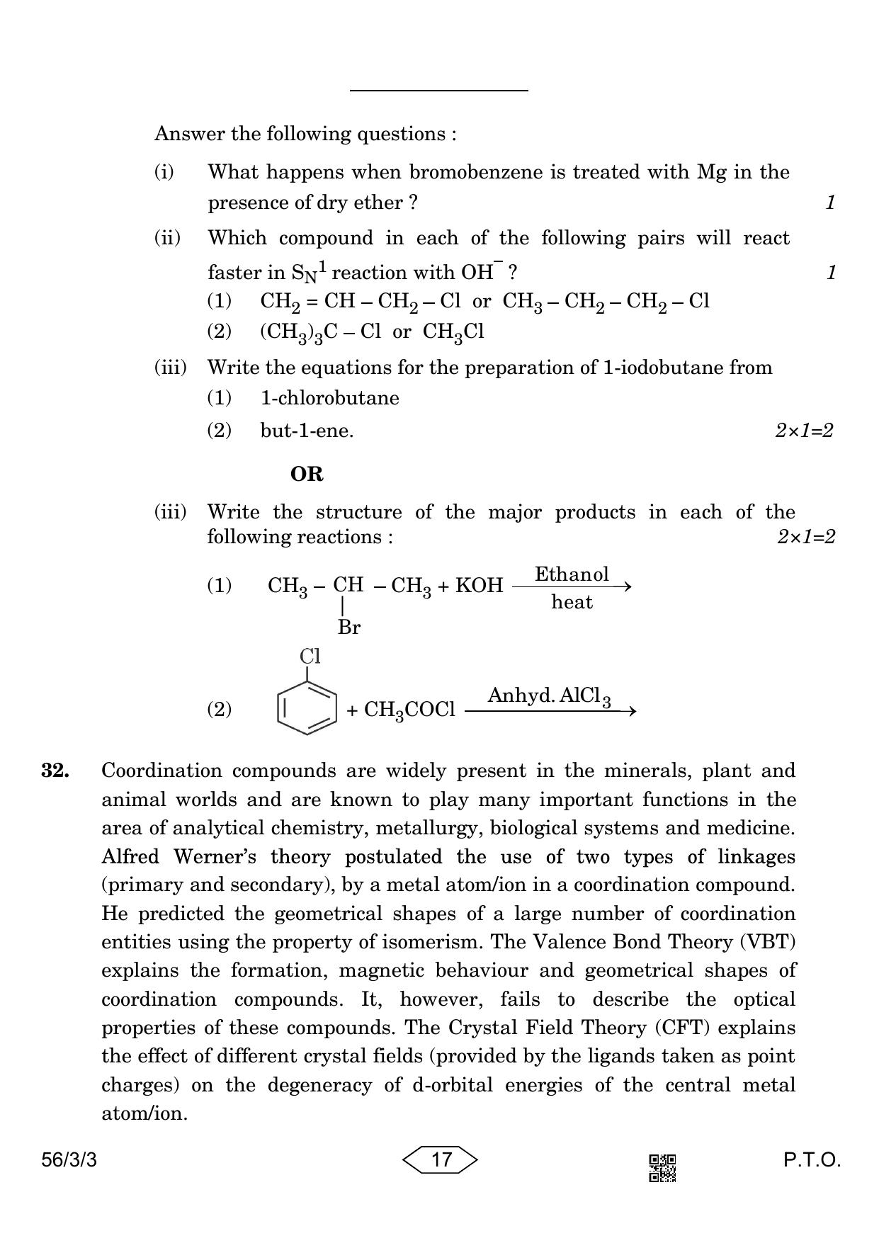 CBSE Class 12 56-3-3 Chemistry 2023 Question Paper - Page 17