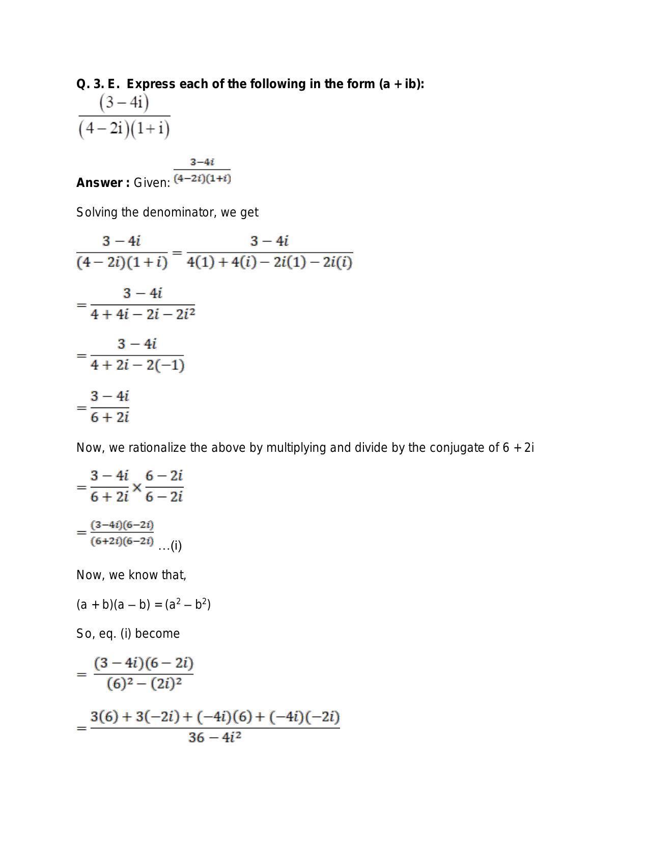 RS Aggarwal Solutions for 11th Class Maths Chapter 5-Complex Numbers ...