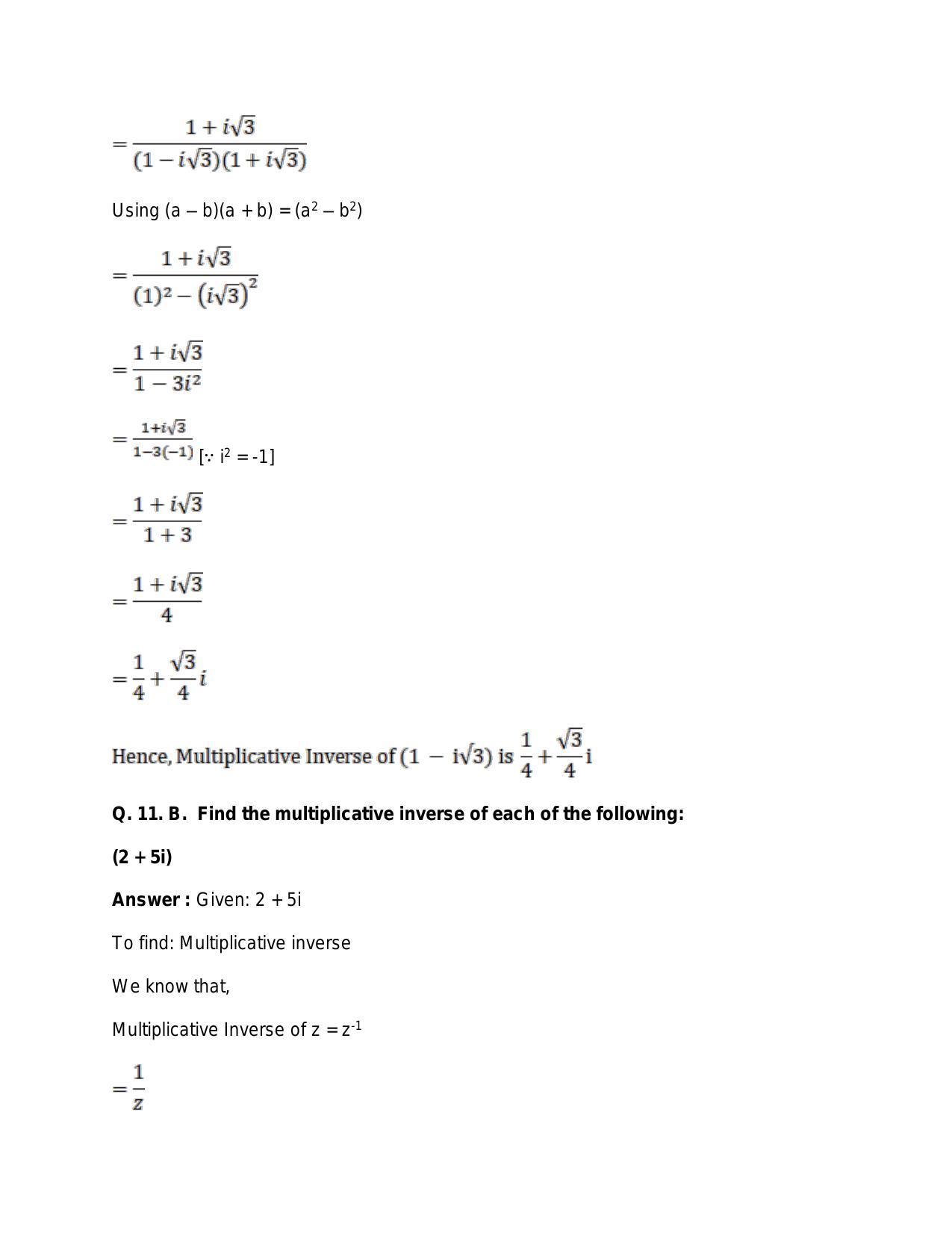RS Aggarwal Solutions for 11th Class Maths Chapter 5-Complex Numbers ...