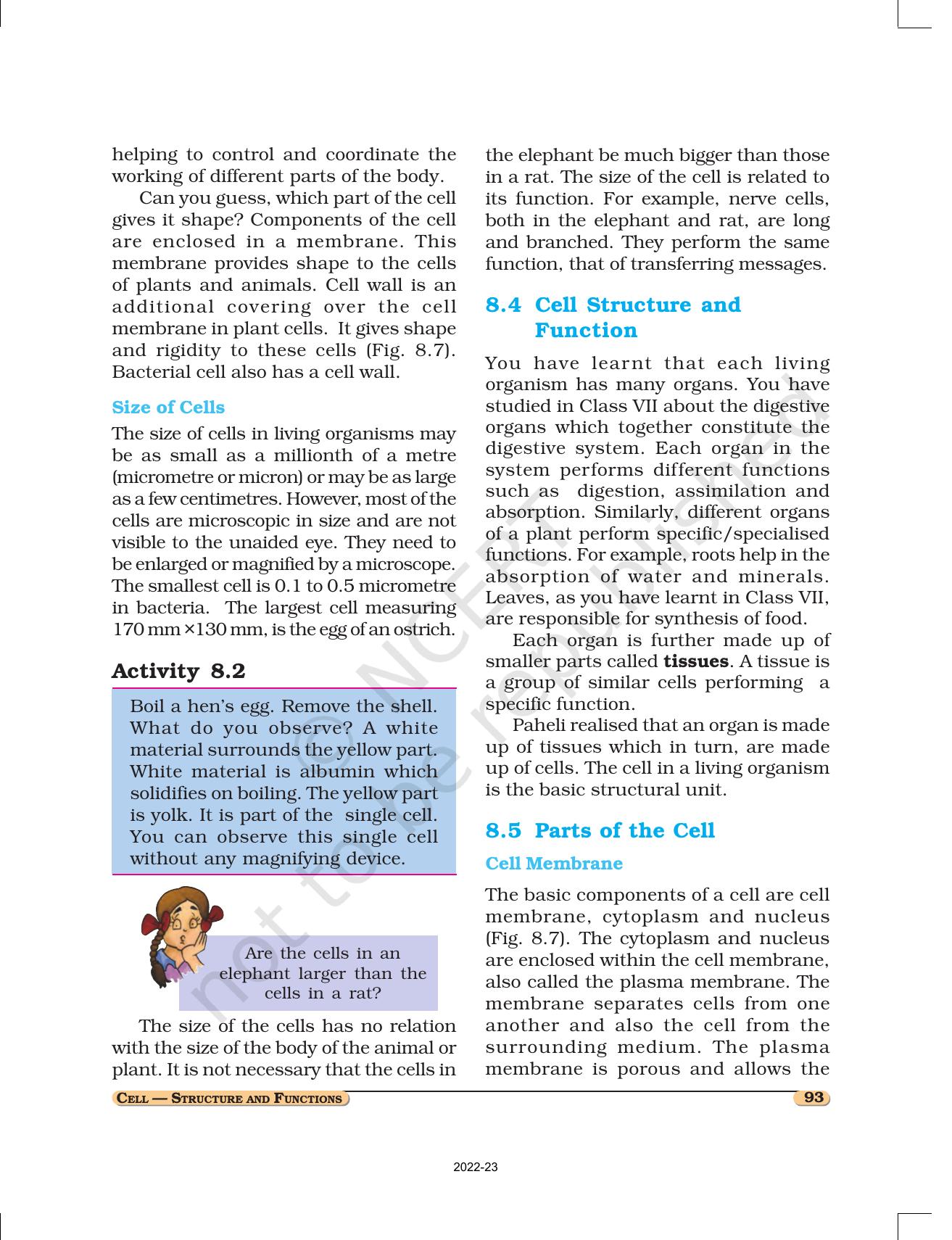 NCERT Book for Class 8 Science Chapter 8 Cell Structure and Functions - Page 4