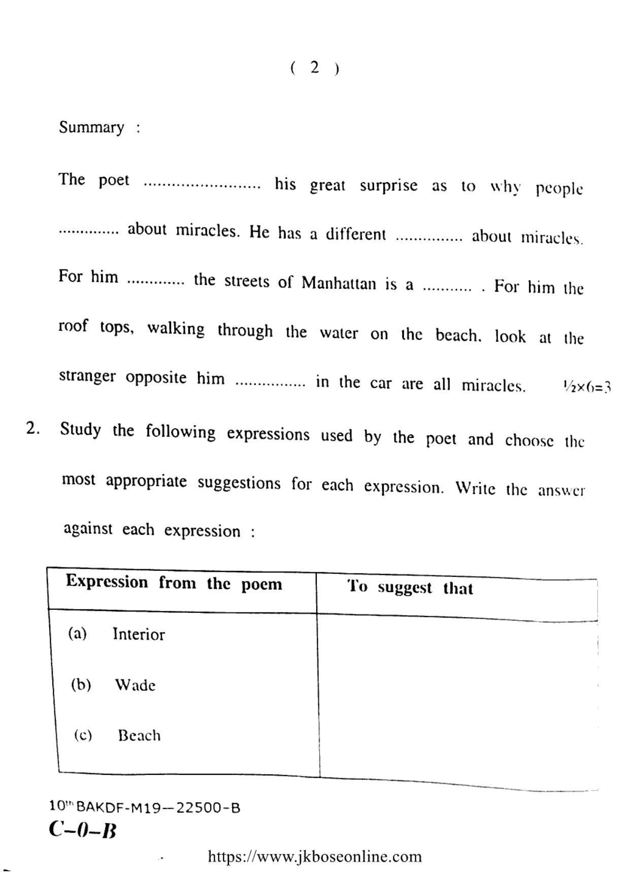 JKBOSE CLASS 10 English 22500-B 2019 - Page 2