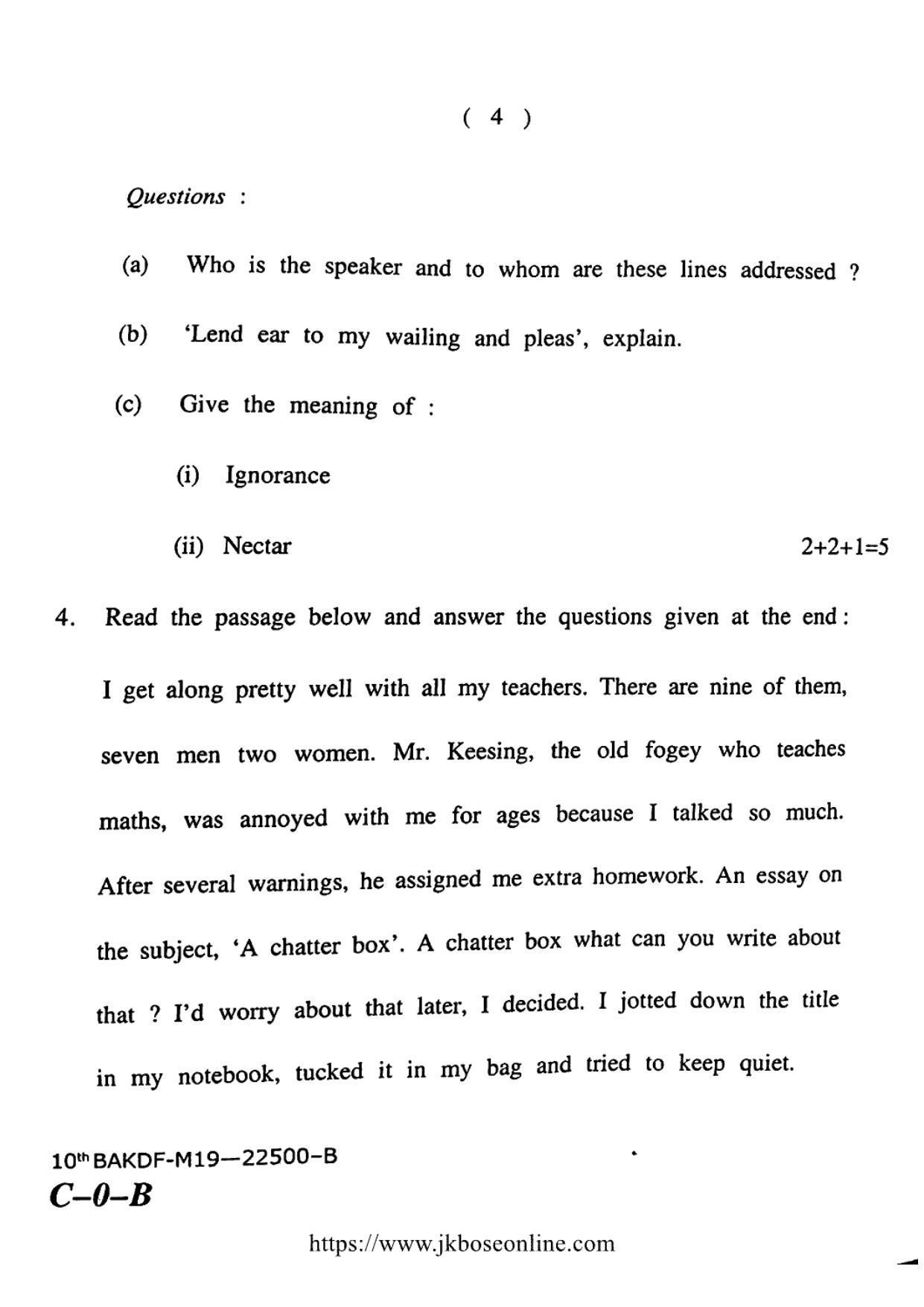 JKBOSE CLASS 10 English 22500-B 2019 - Page 4