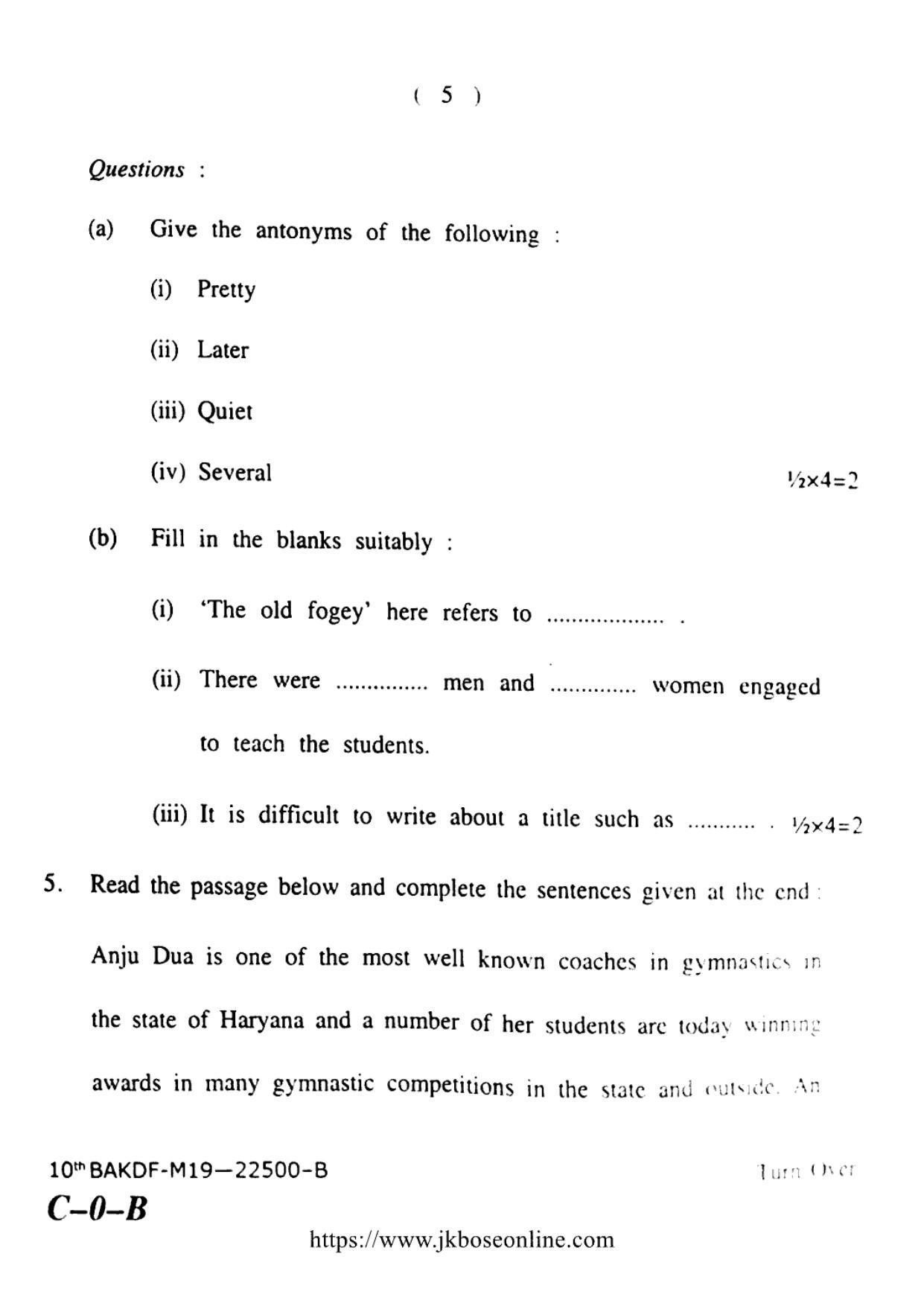 JKBOSE CLASS 10 English 22500-B 2019 - Page 5