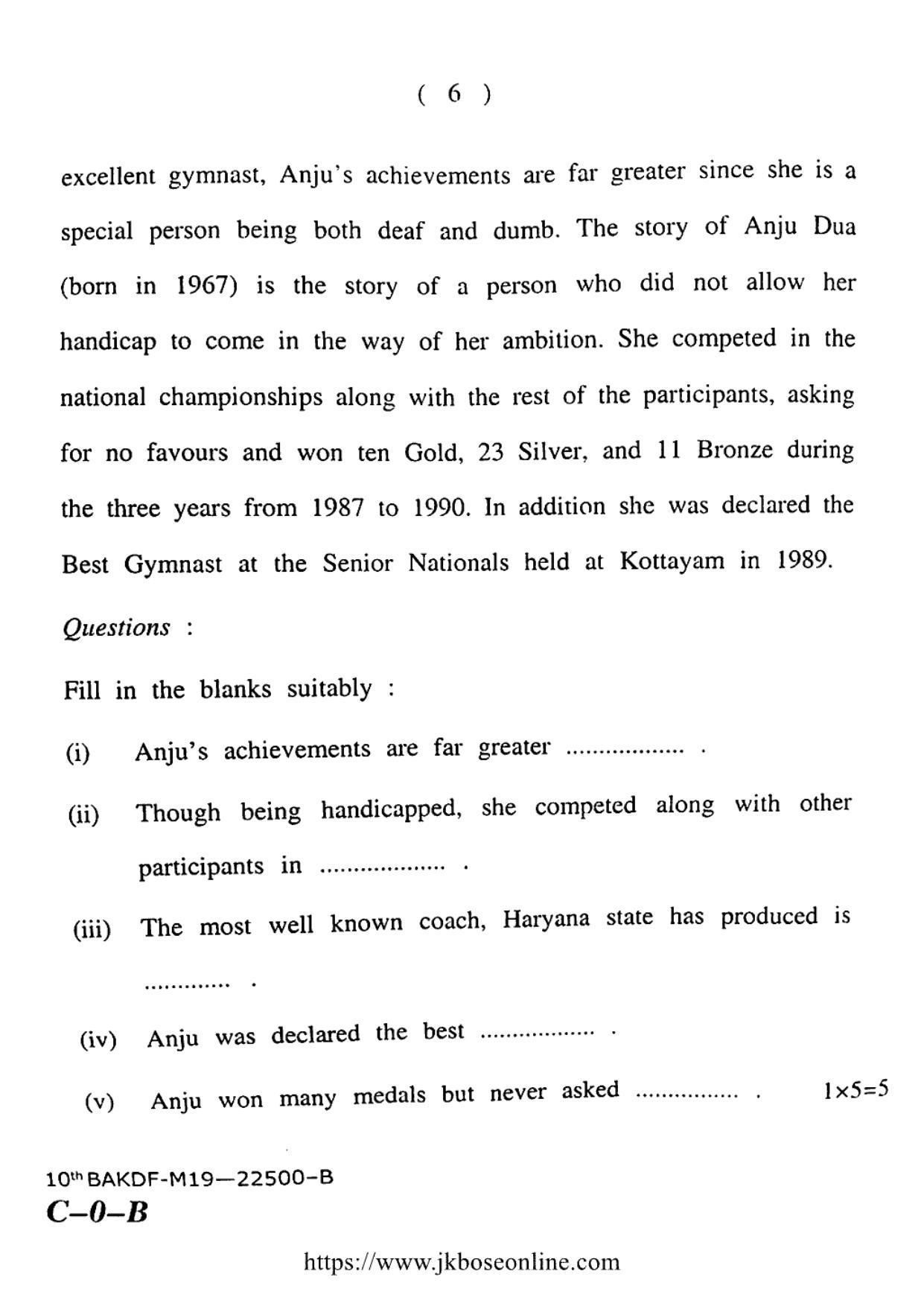 JKBOSE CLASS 10 English 22500-B 2019 - Page 6