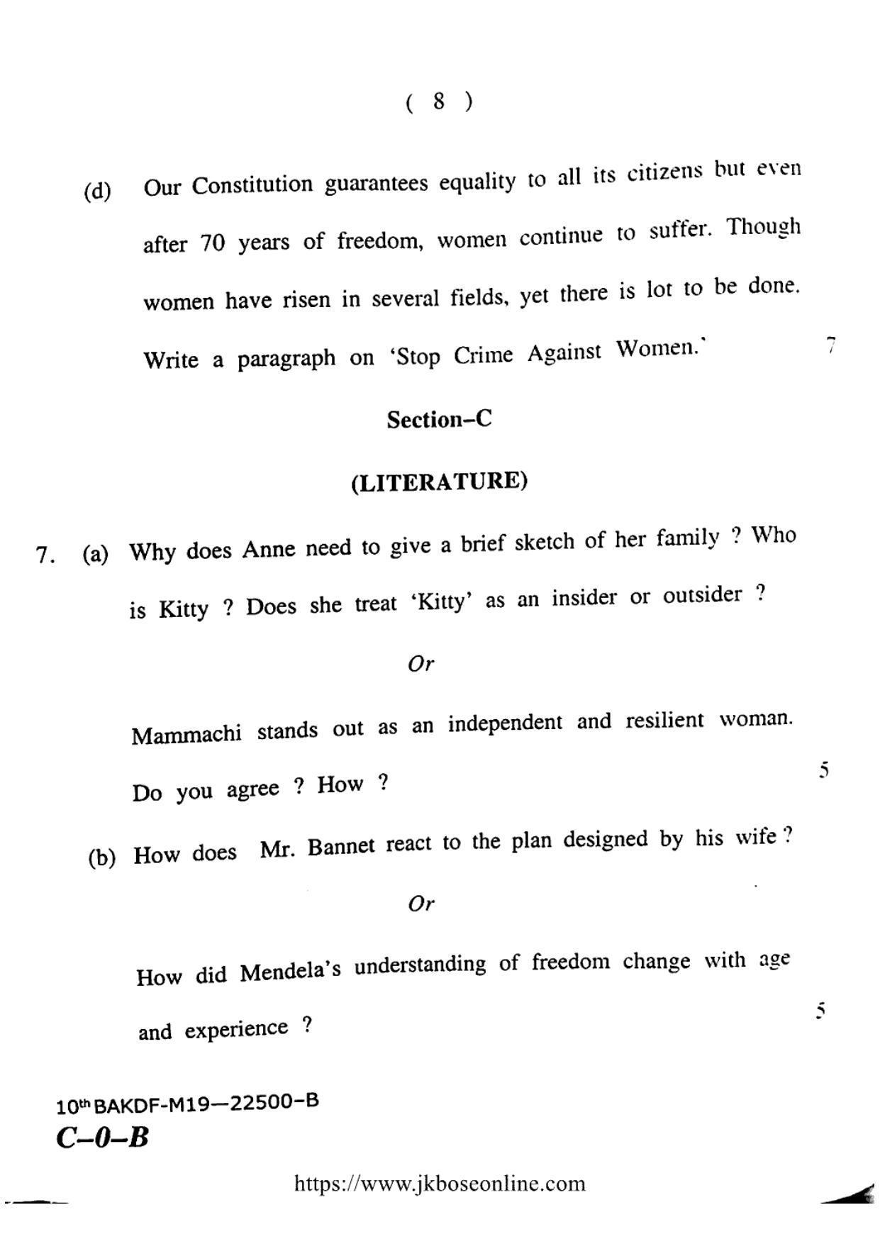 JKBOSE CLASS 10 English 22500-B 2019 - Page 8