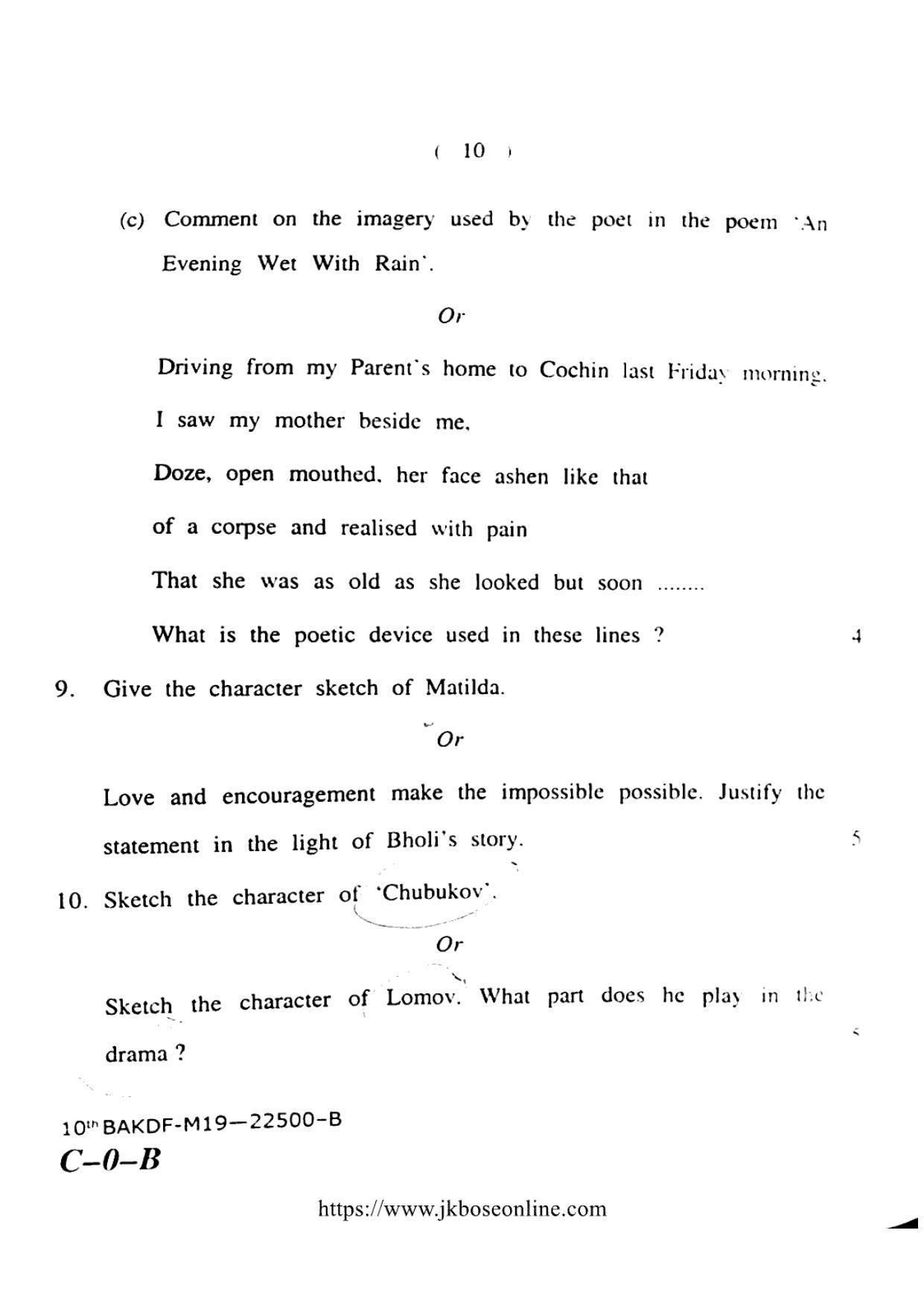 JKBOSE CLASS 10 English 22500-B 2019 - Page 10